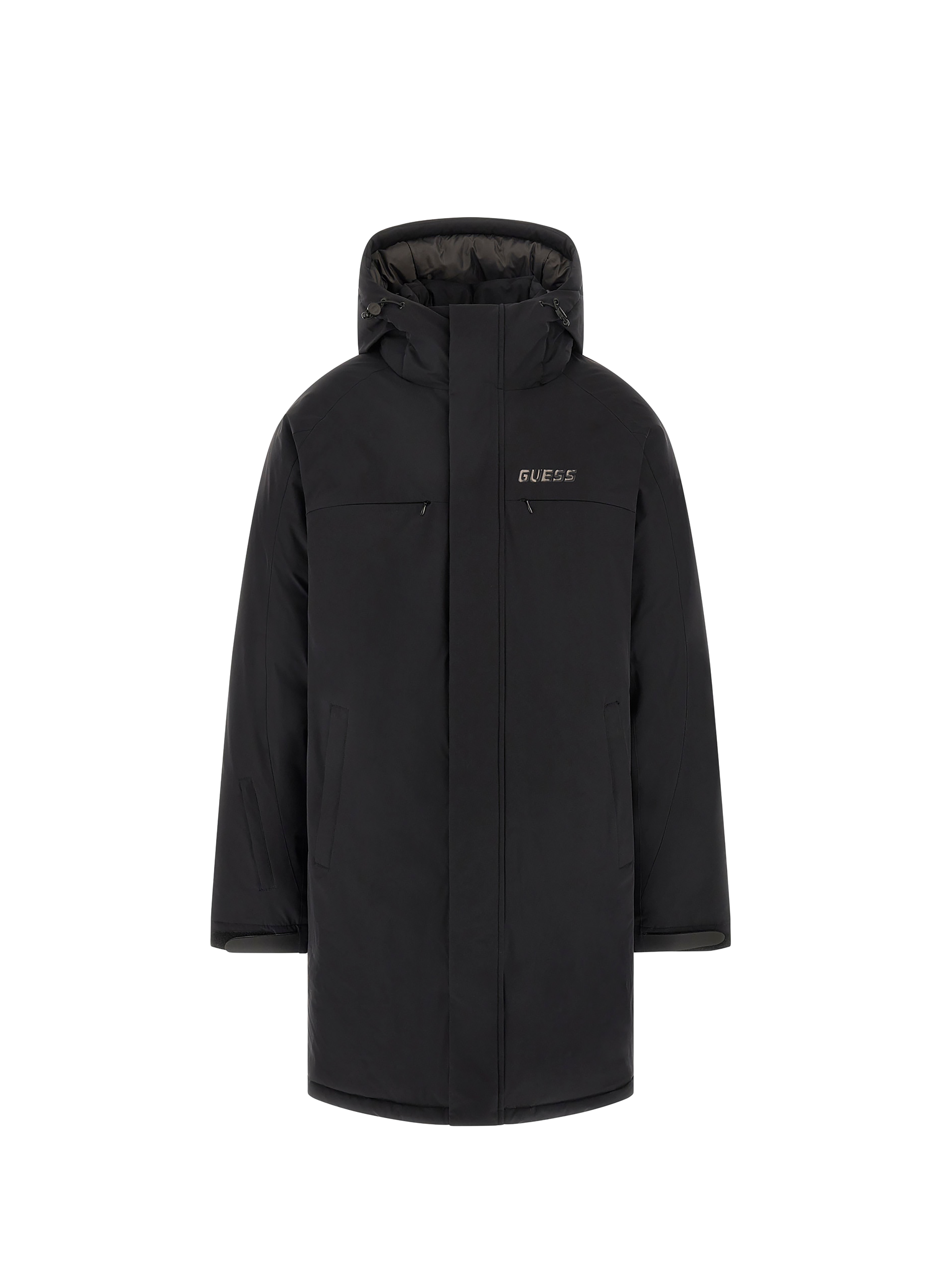 GUESS Straight coat with hood Black