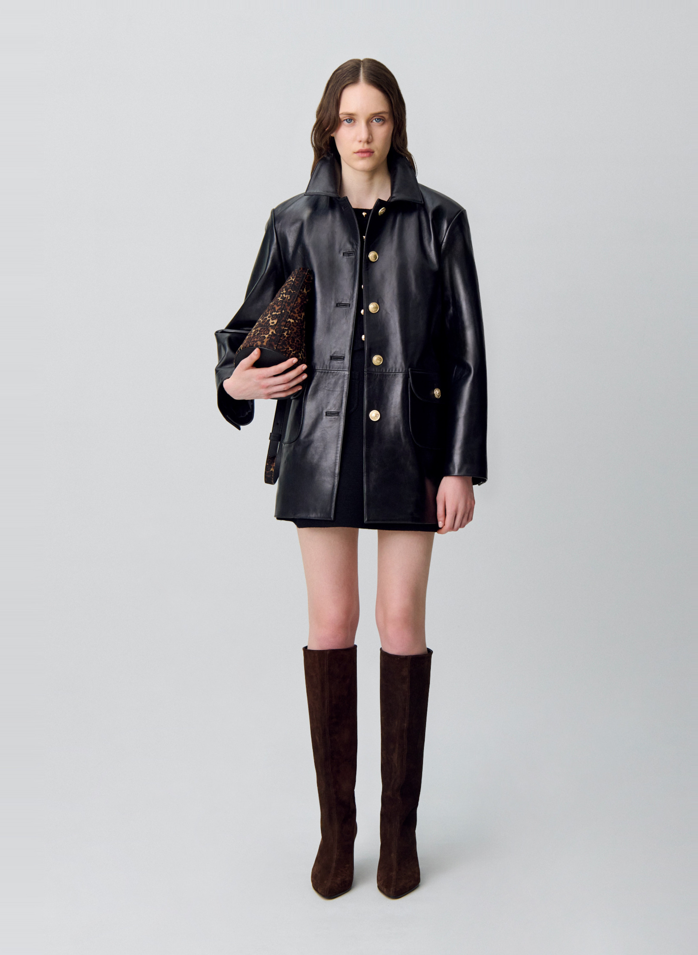 Blouson col classique en cuir clea CLAUDIE PIERLOT Noir