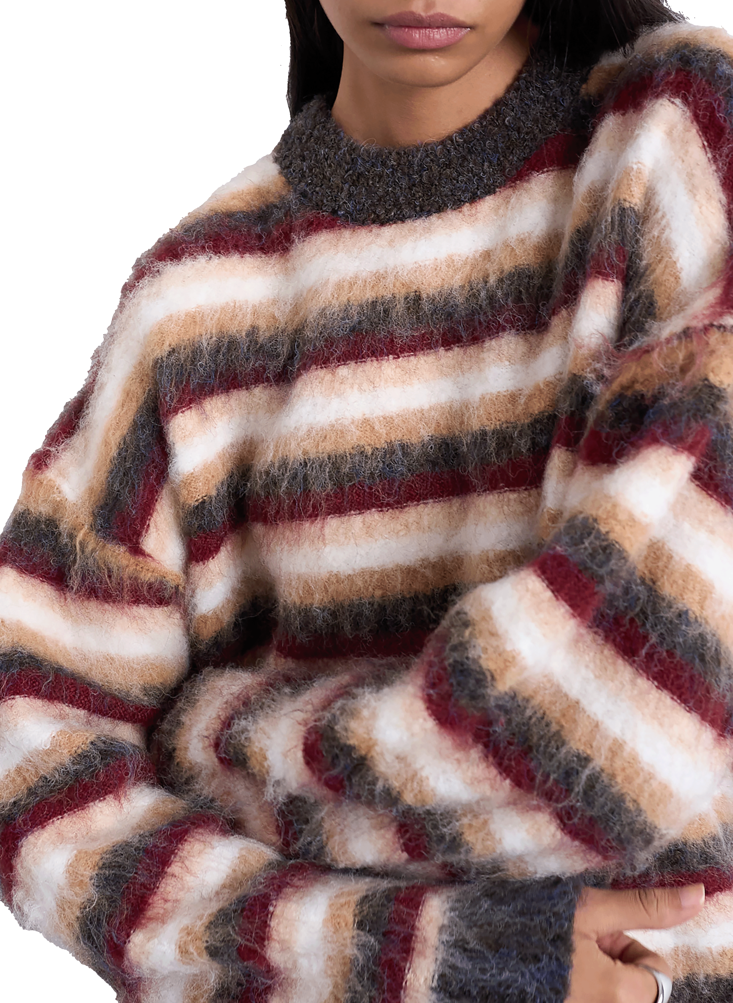 TOPSHOP Round neck striped sweater Red