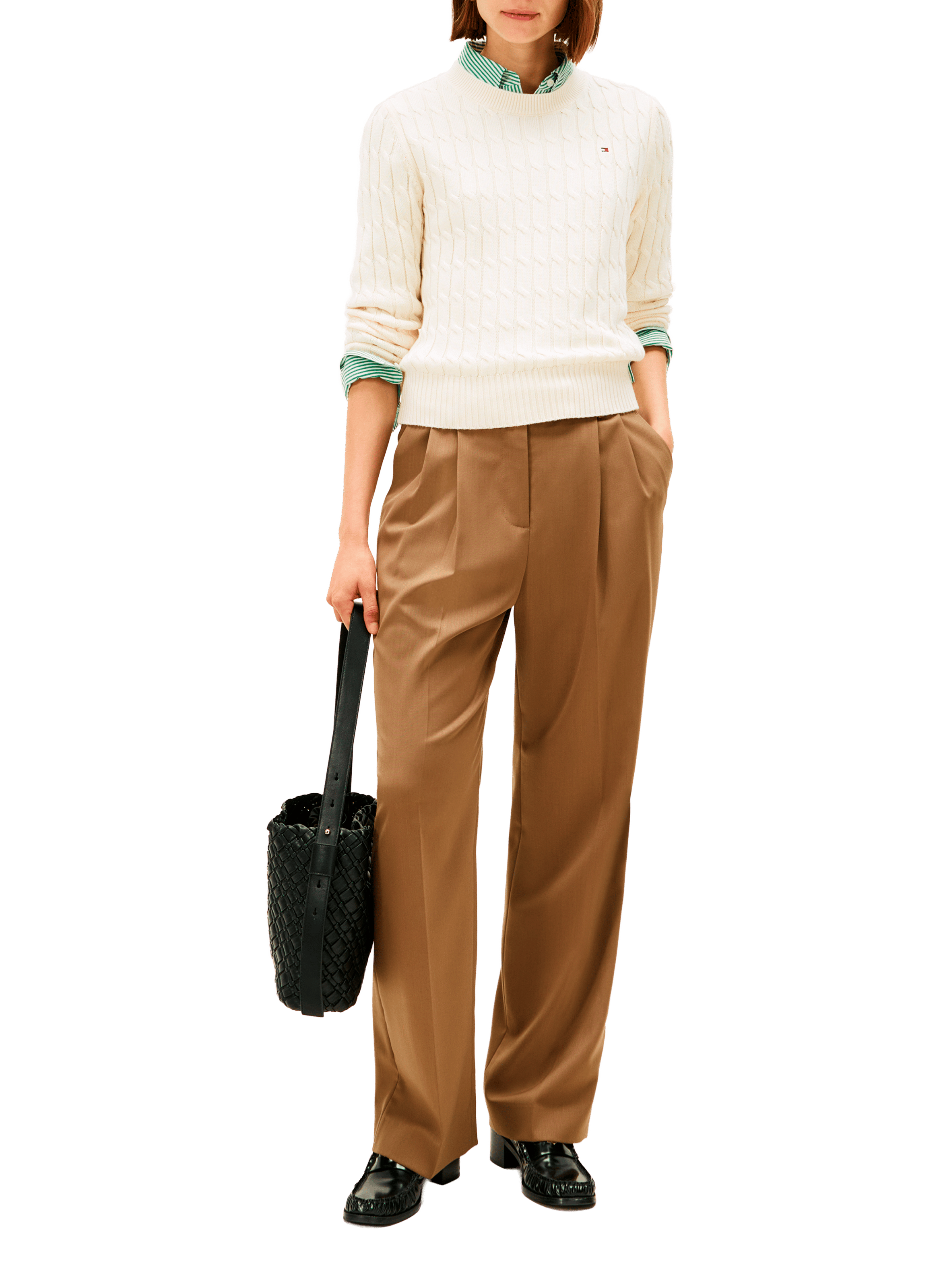 Straight round neck sweater in ribbed cotton knit TOMMY HILFIGER Beige