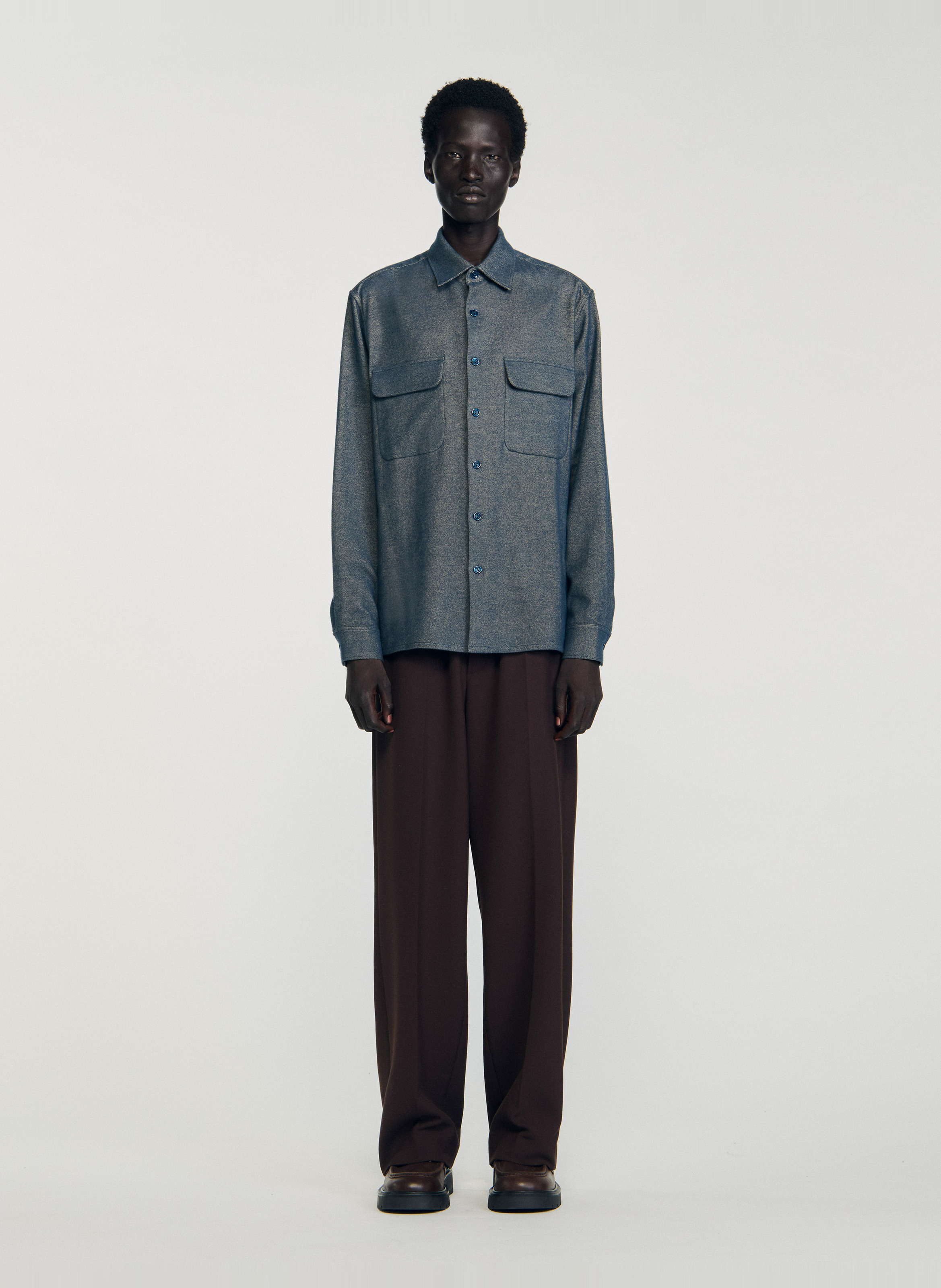 Chemise droite col classique en coton SANDRO Bleu