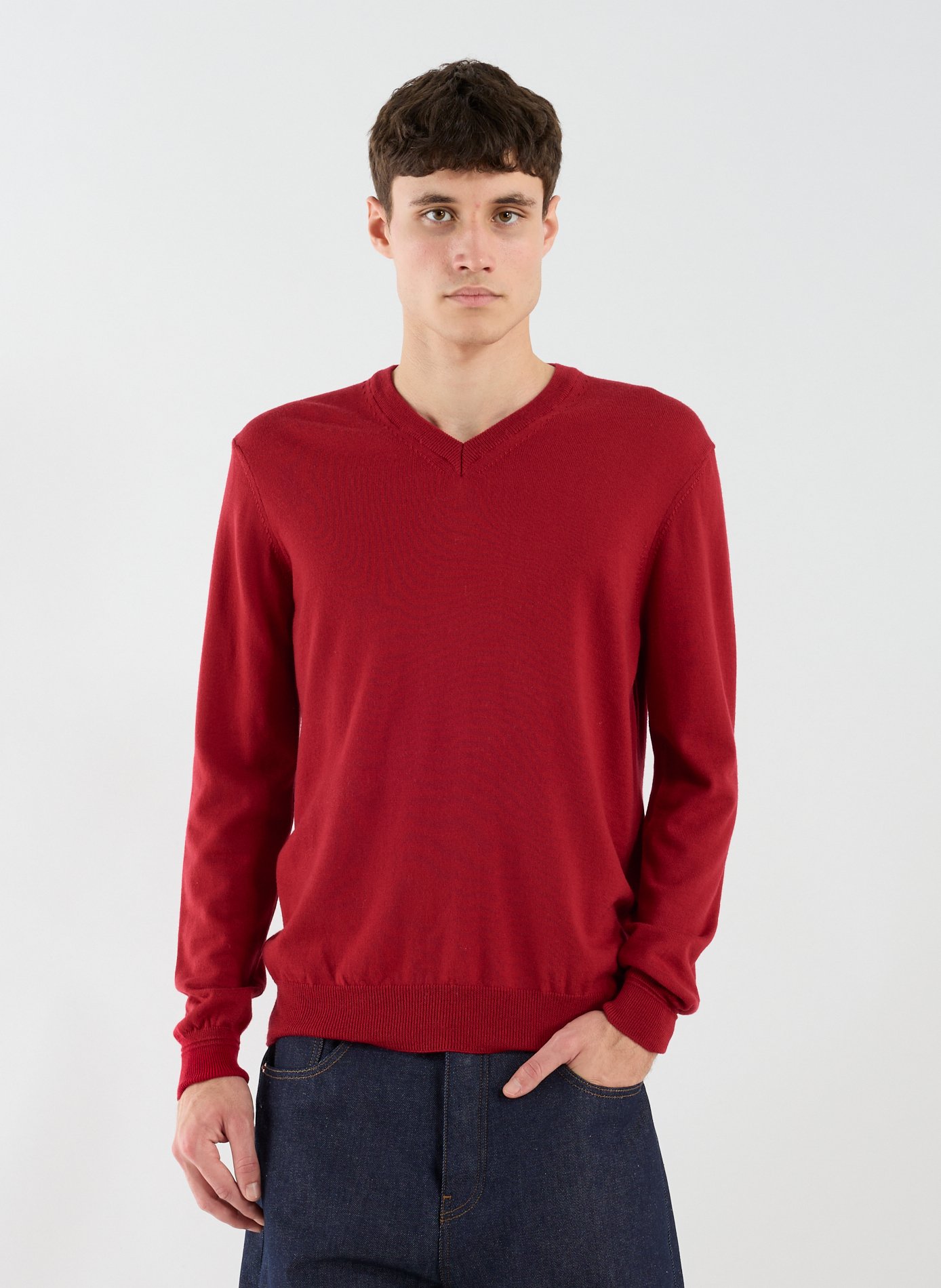 FACONNABLE Pull col V en laine Rouge