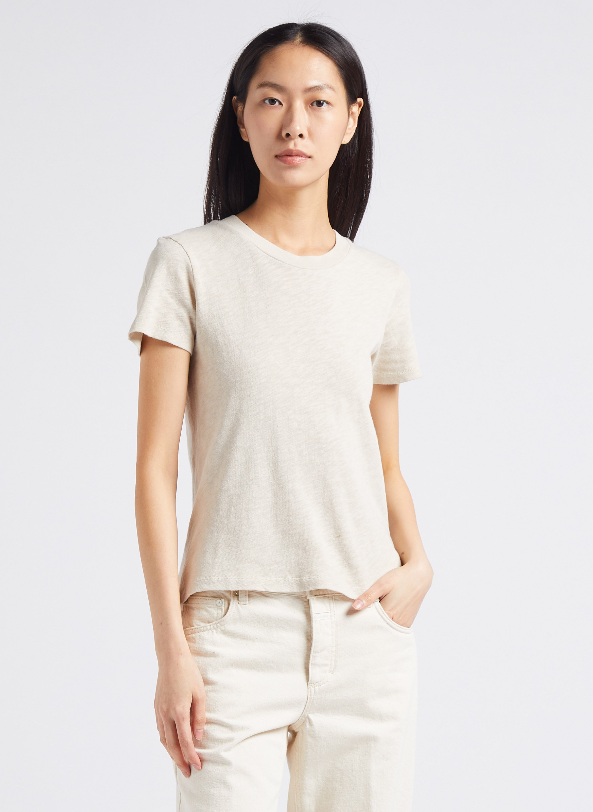 Tee-shirt col rond droit en coton sonoma AMERICAN VINTAGE Beige