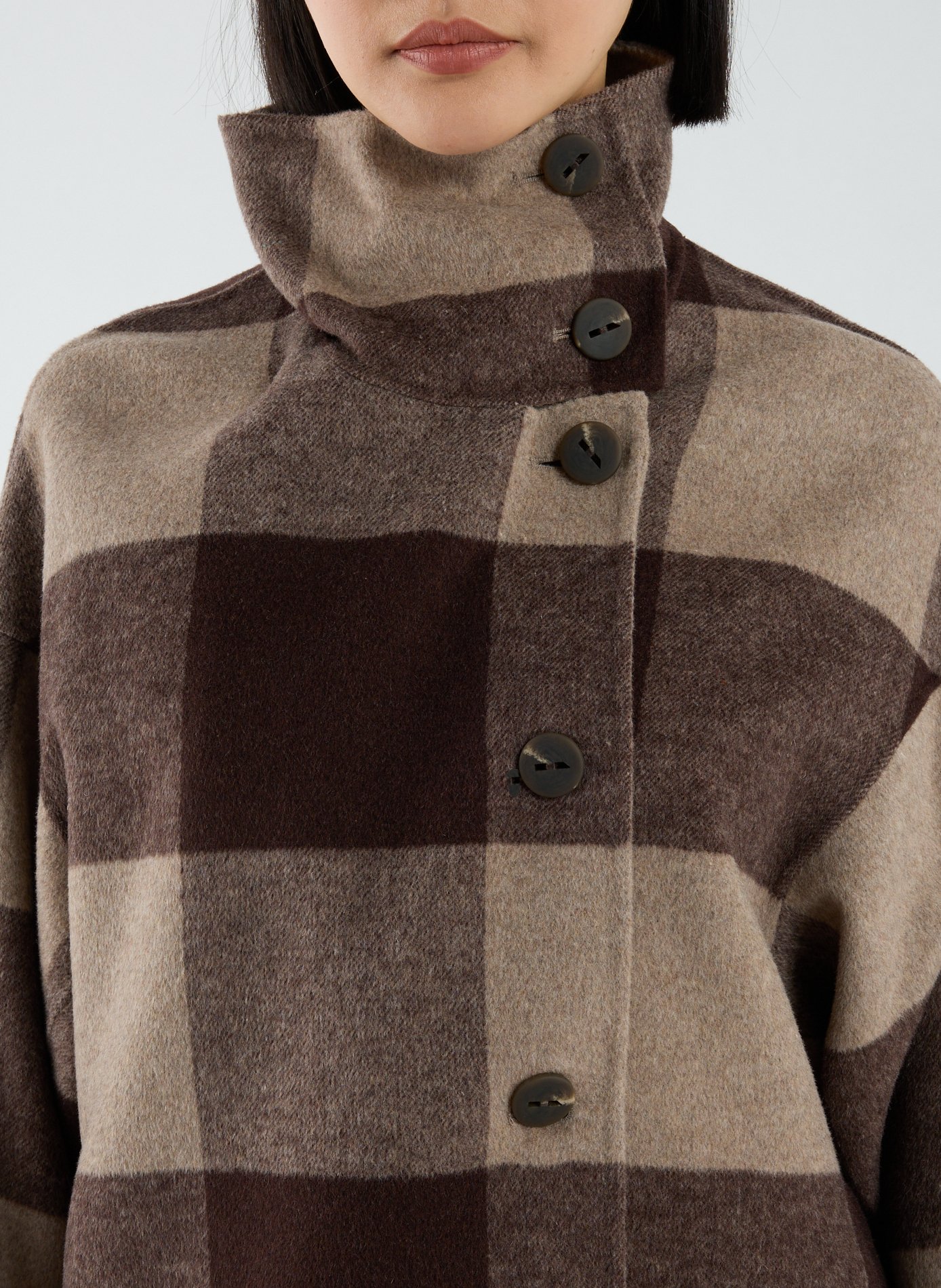 Manteau long à carreaux en laine mérinos mélangée ADOLFO DOMINGUEZ Multicolore