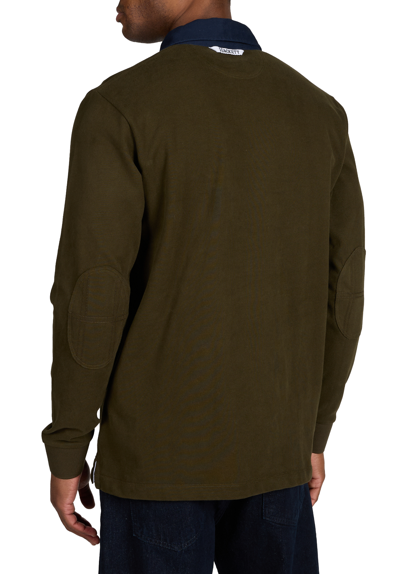 Polo rayé à manches longues en coton HACKETT Kaki