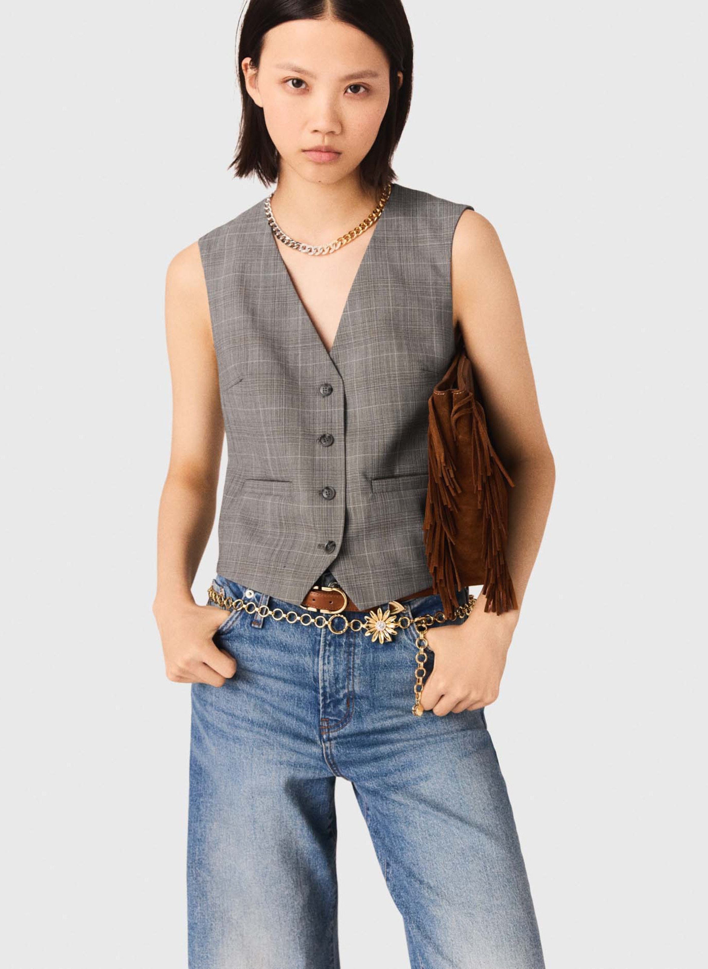 Gilet col v en laine mélangée MAJE Gris