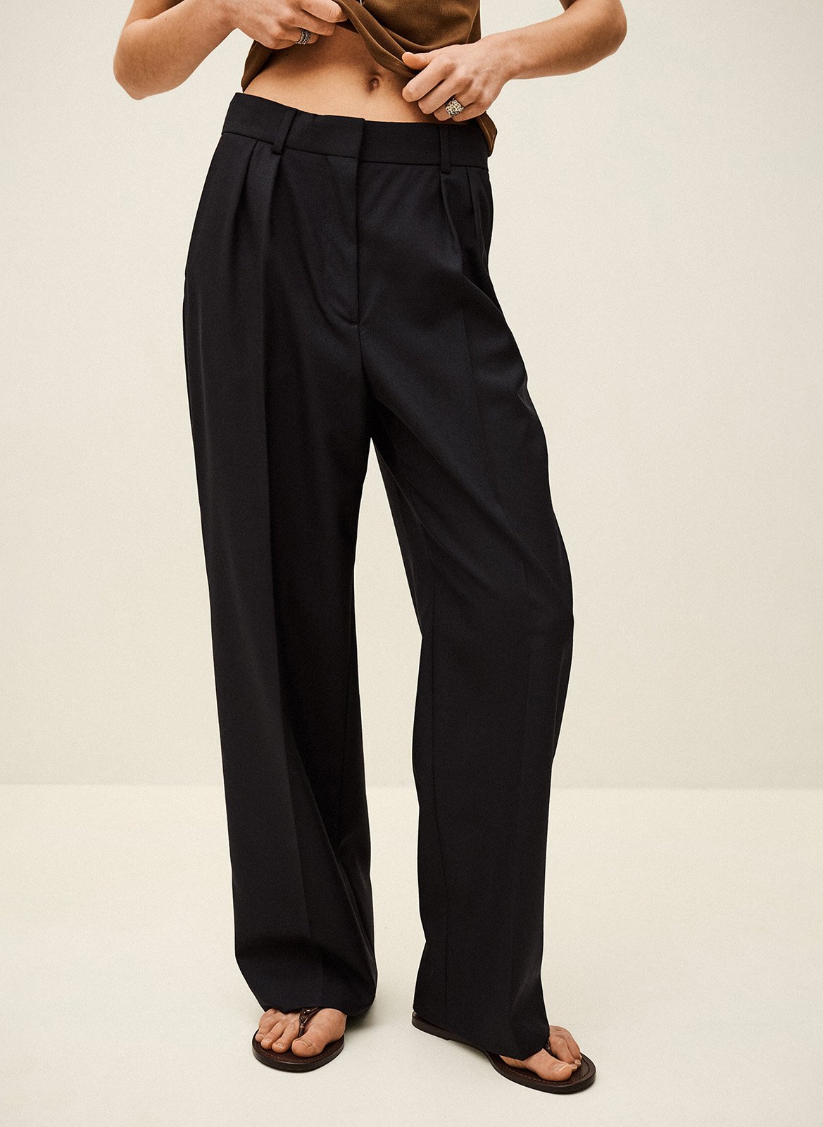 Pantalon large taille haute en laine nani BA&SH Bleu