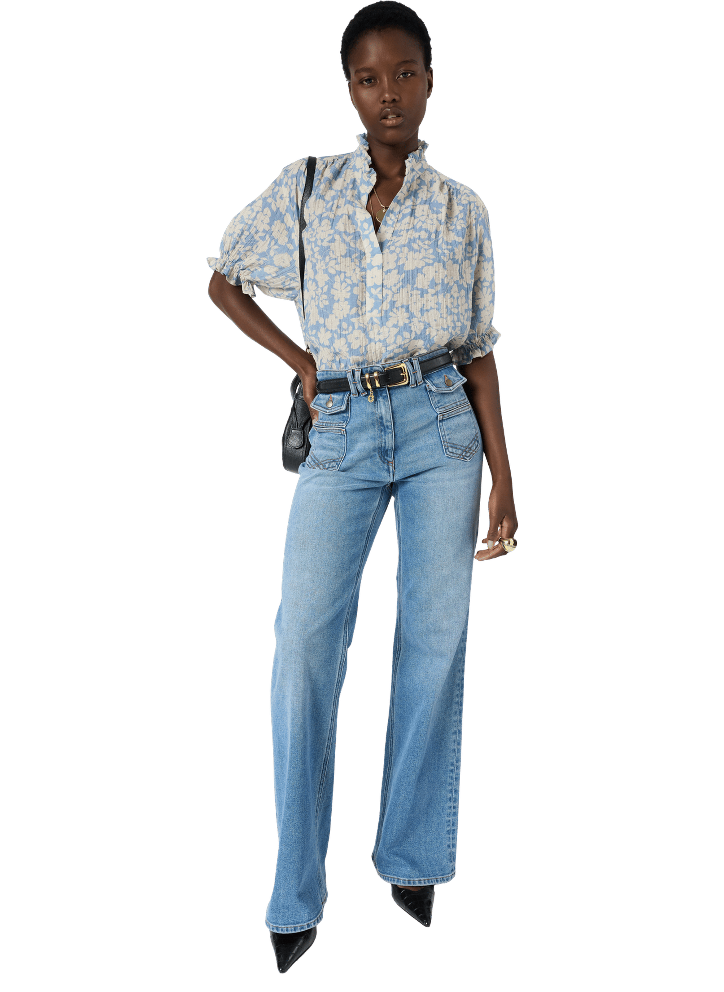 Blouse fluide à fleurs et volants - chayma GERARD DAREL Bleu