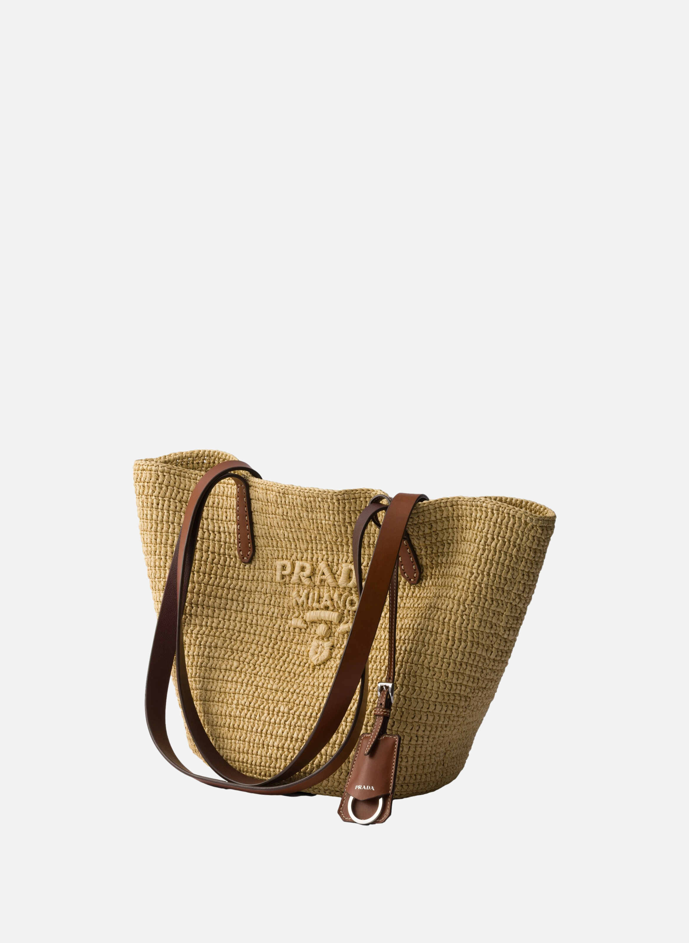 Cabas de taille moyenne en crochet et cuir PRADA Beige