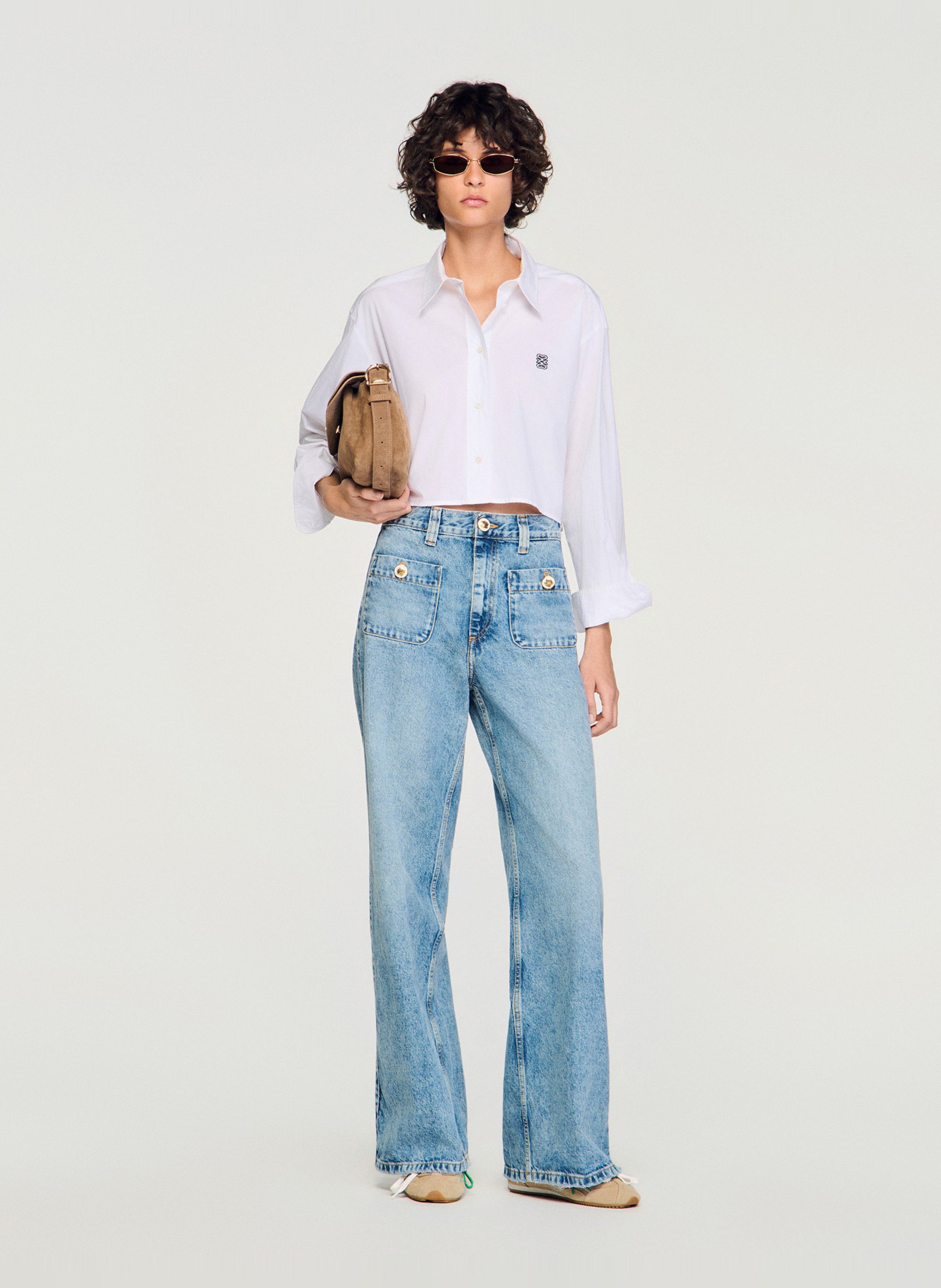 Jean droit délavé en coton SANDRO Bleu