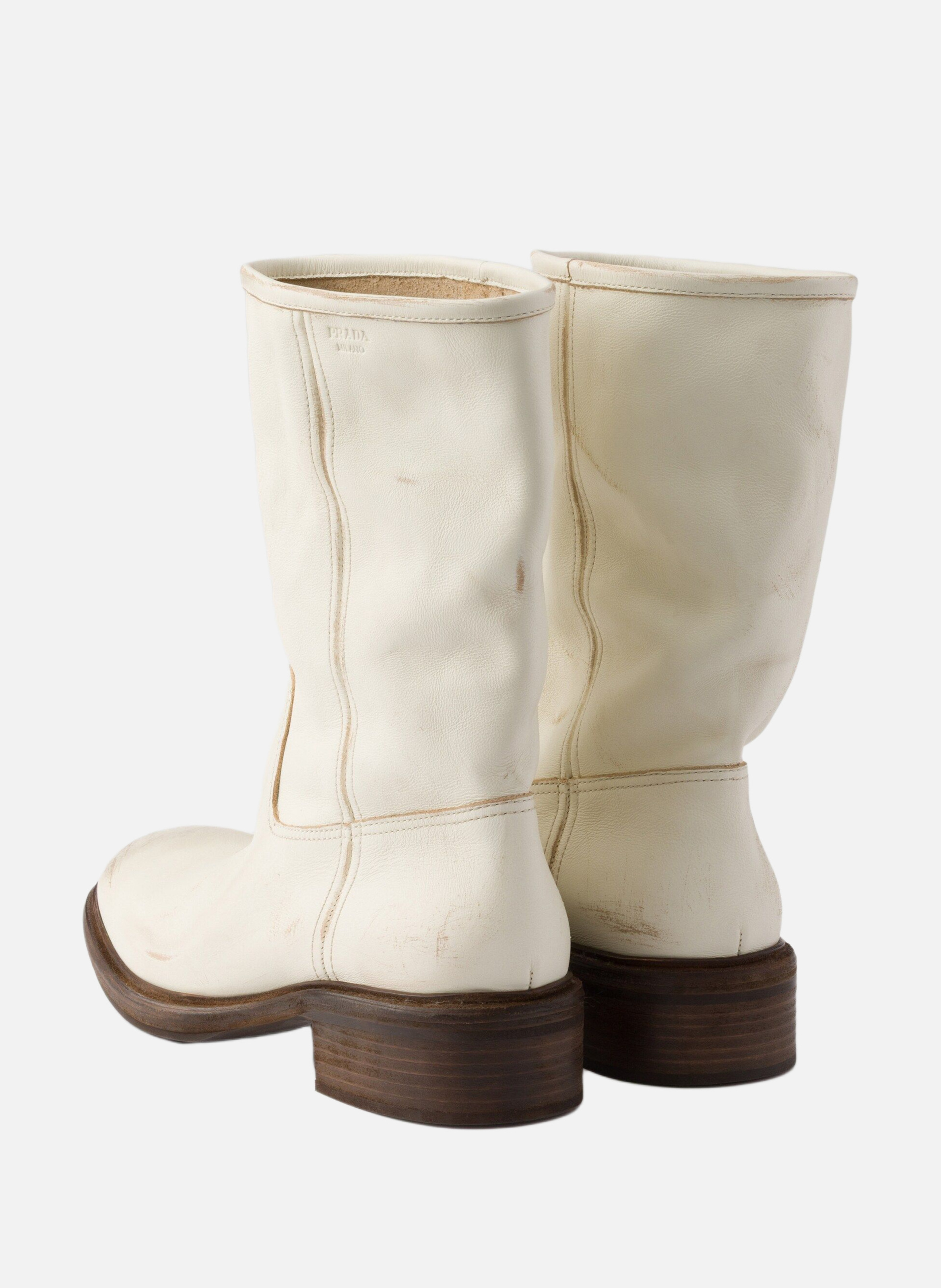 Bottes en cuir à effet vintage PRADA Beige