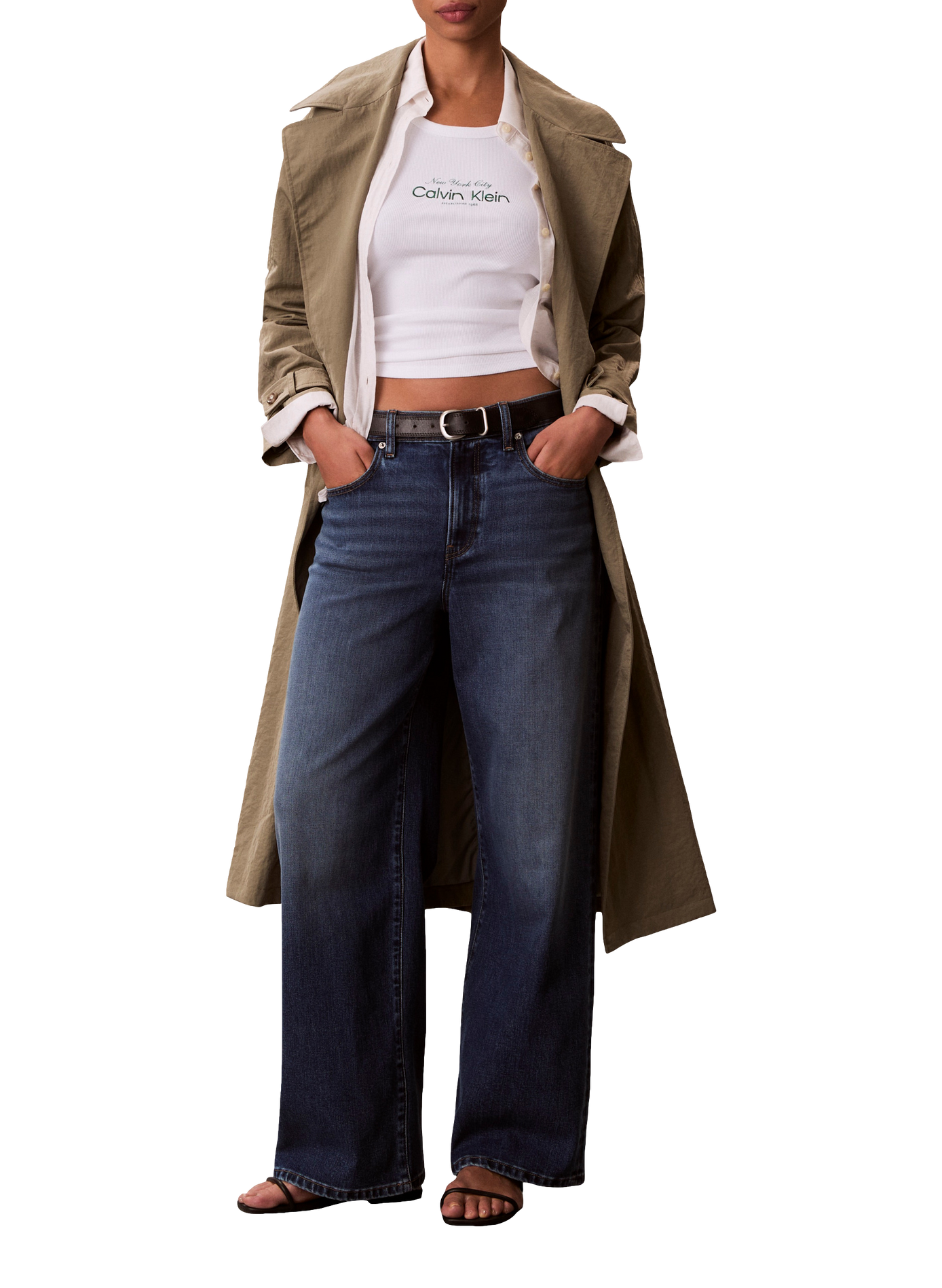 Débardeur brodé à col rond en coton mélangé CALVIN KLEIN Blanc
