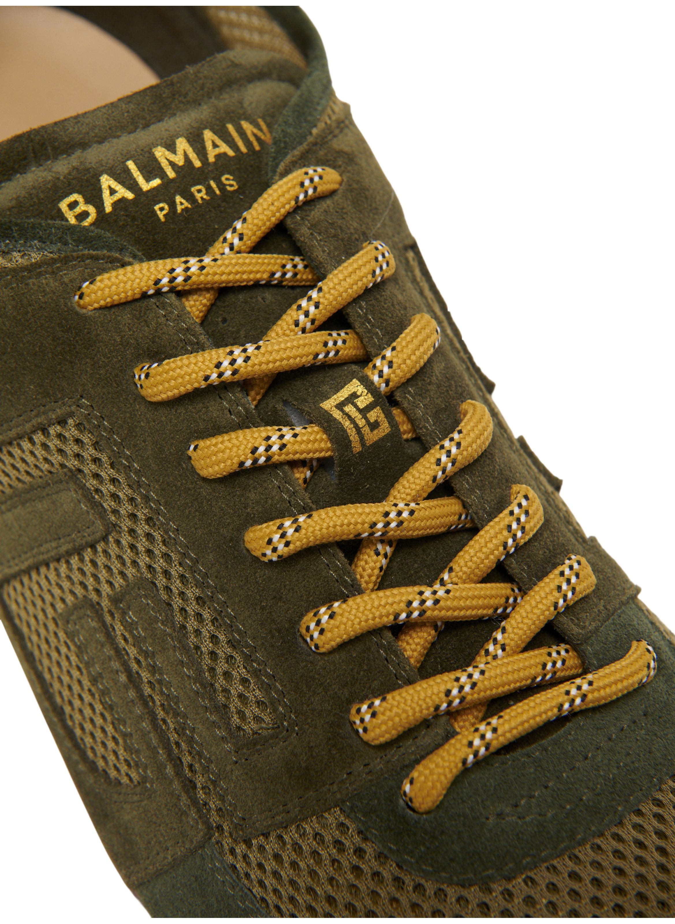 Baskets racer 45 en mesh et cuir suédé BALMAIN Vert