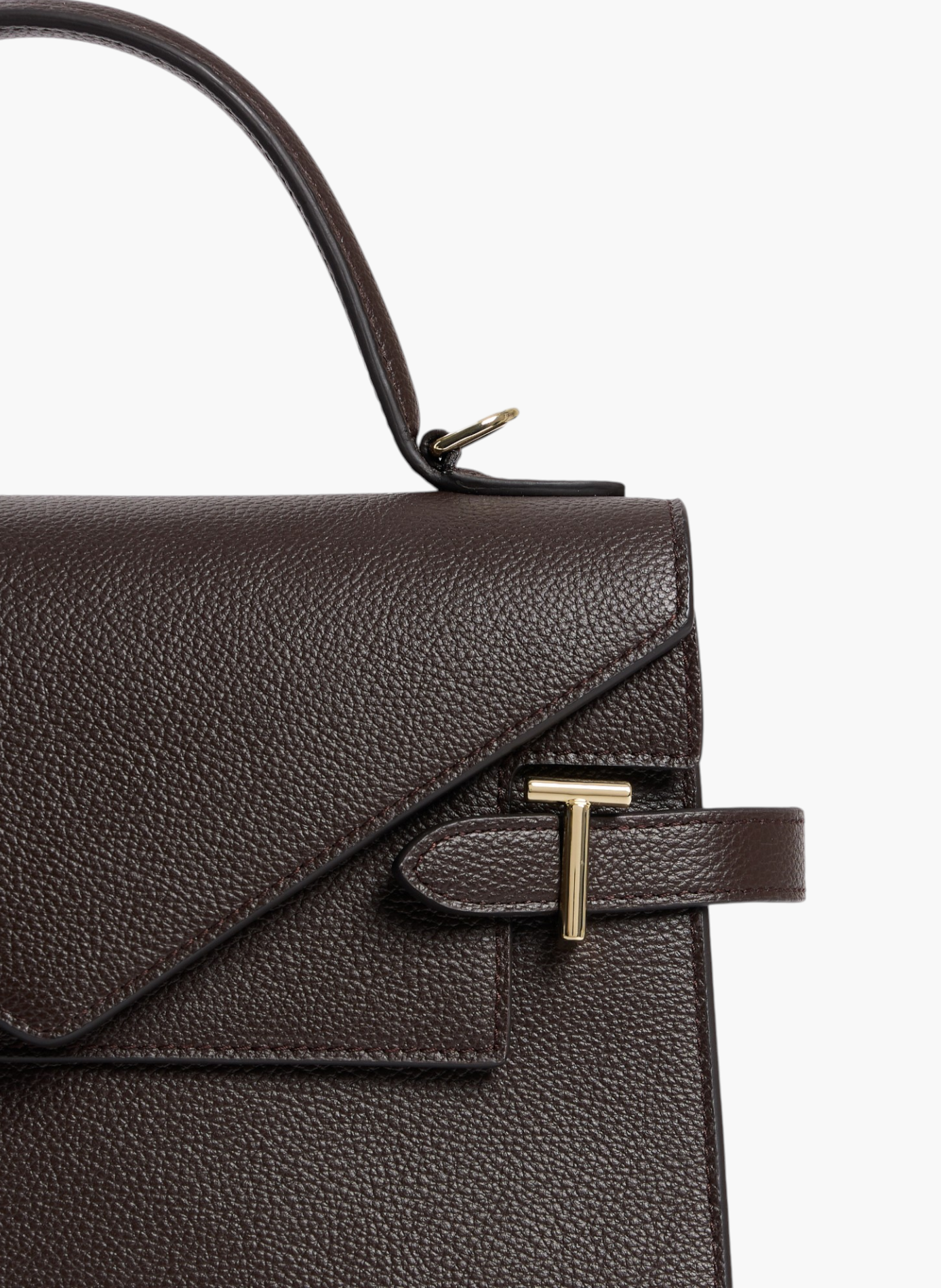 Sac à main double rabat moyen modèle emilie en cuir grainé LE TANNEUR Marron