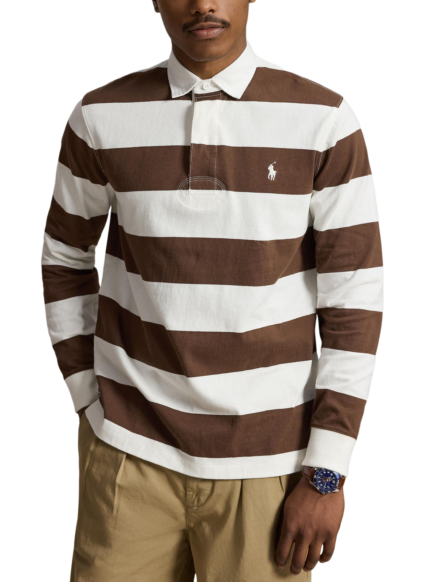 Polo rayé manches longues en coton | Beige POLO RALPH LAUREN Homme