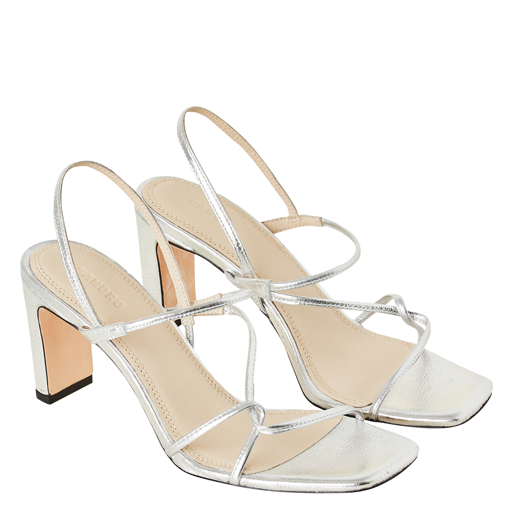 Sandales hautes en cuir métallisé SANDRO Argent