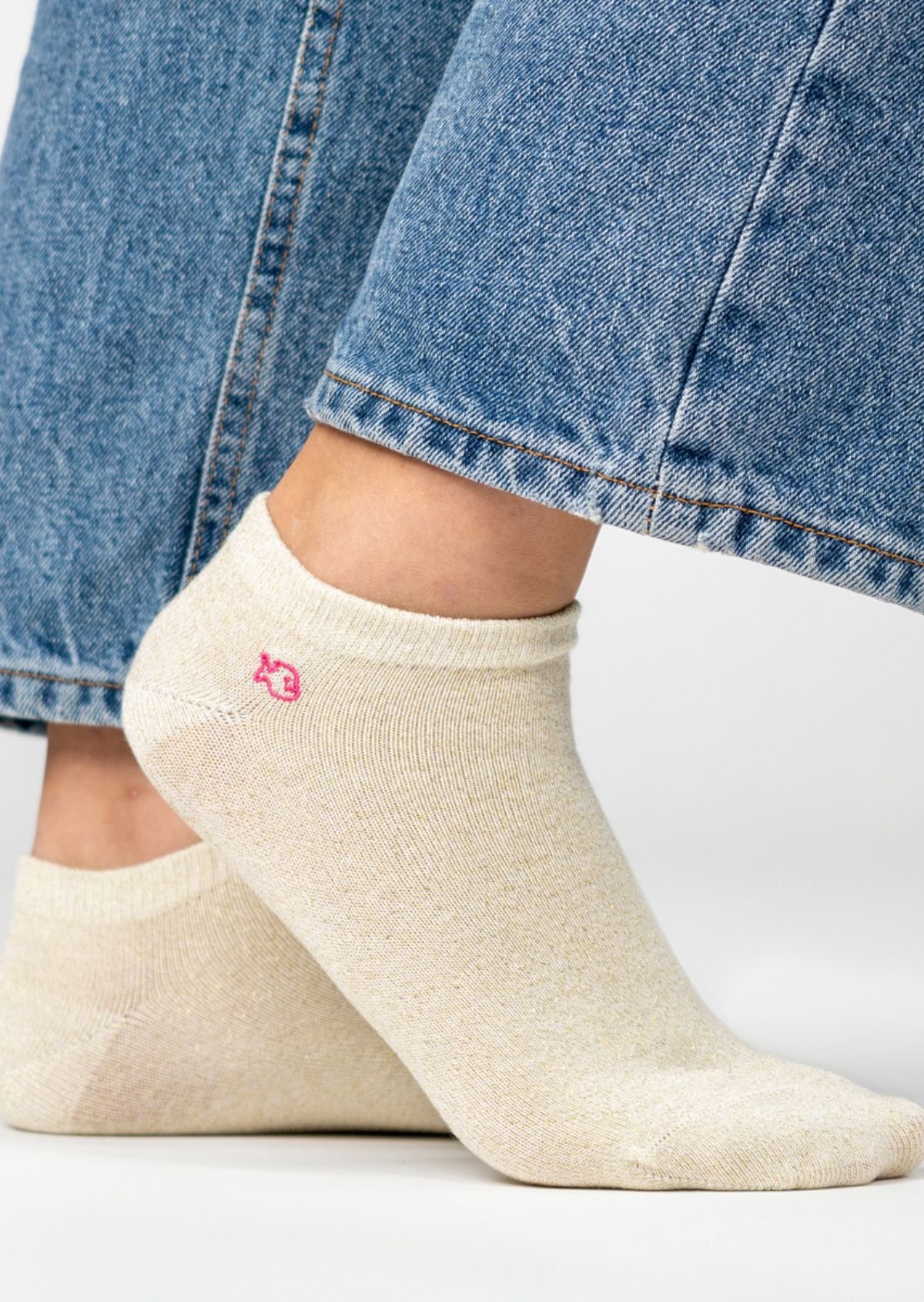 Socquettes pailletées en coton peigné unies BILLYBELT Beige