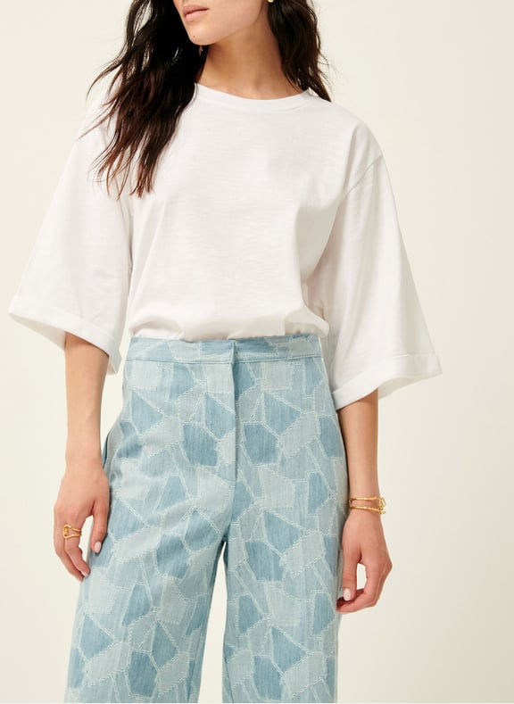 Tee-shirt oversize col rond en jersey flammé denys Blanc by SESSUN SESSUN Tee-shirt oversize col rond en jersey flammé denys Blanc