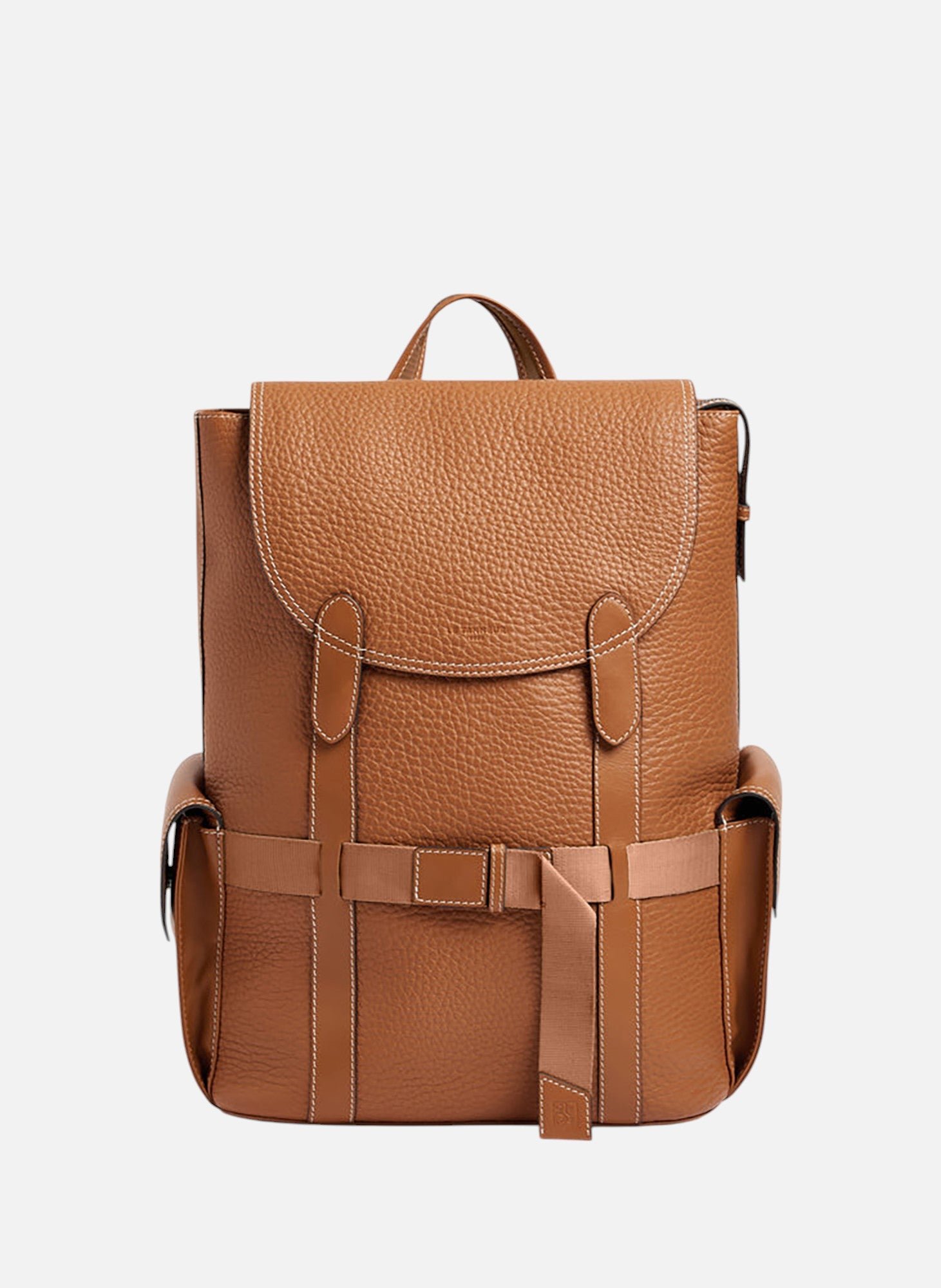 Sac à dos à rabat noah en cuir grain buffle et cuir lisse LE TANNEUR Marron
