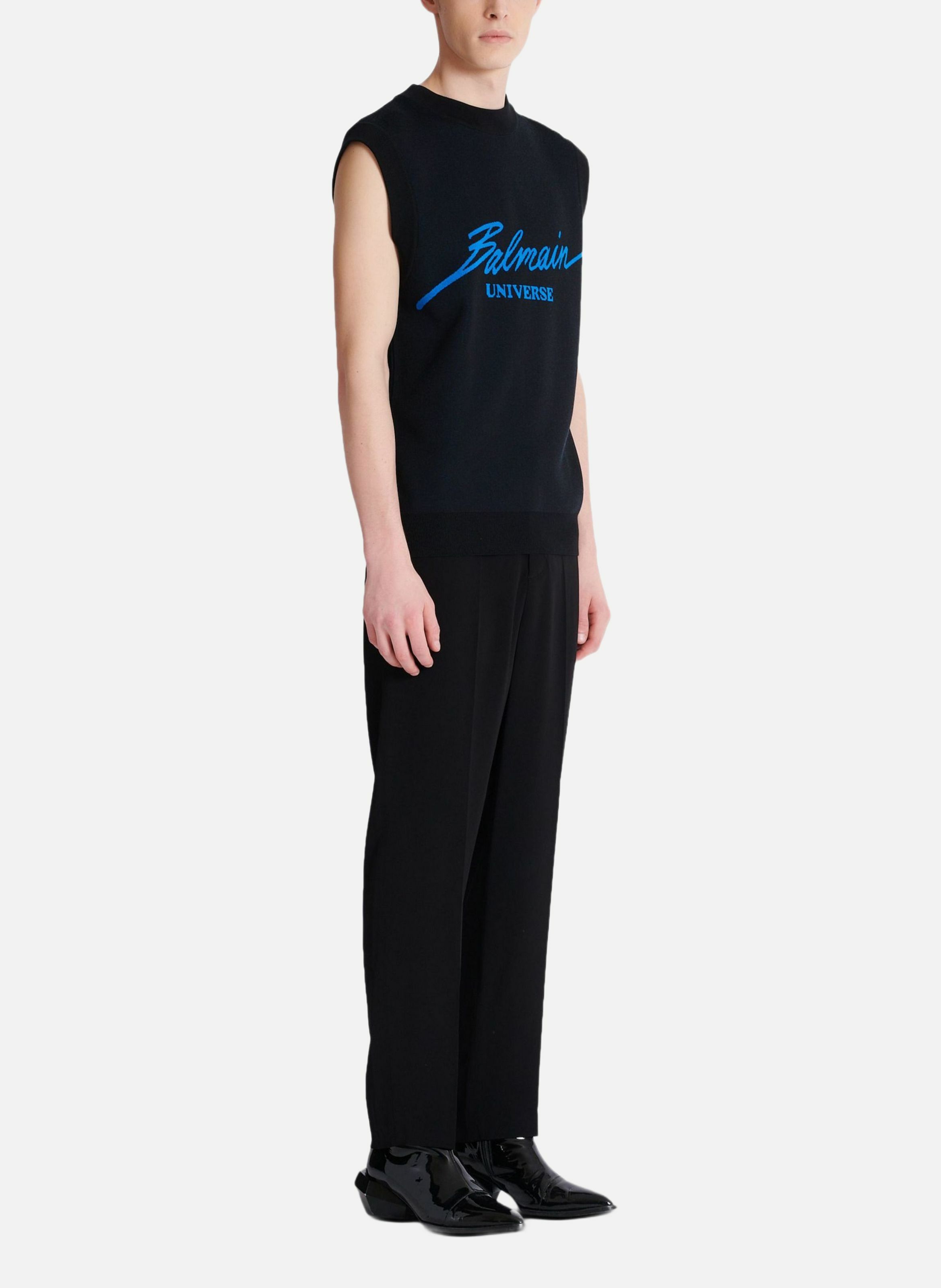 Pull sans manches en jacquard balmain universe BALMAIN Bleu