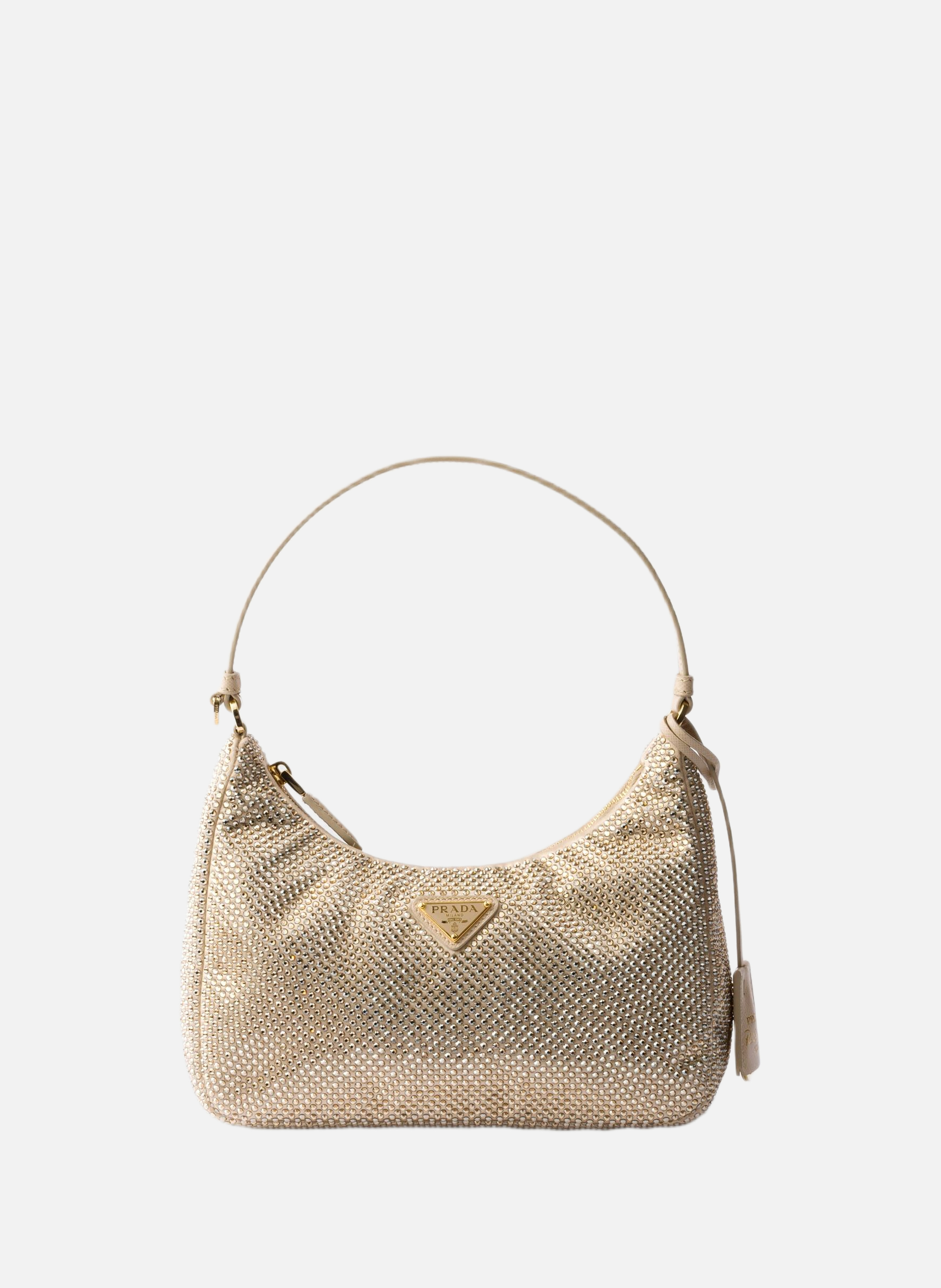 Mini sac prada re-edition 2005 en satin à cristaux PRADA Beige