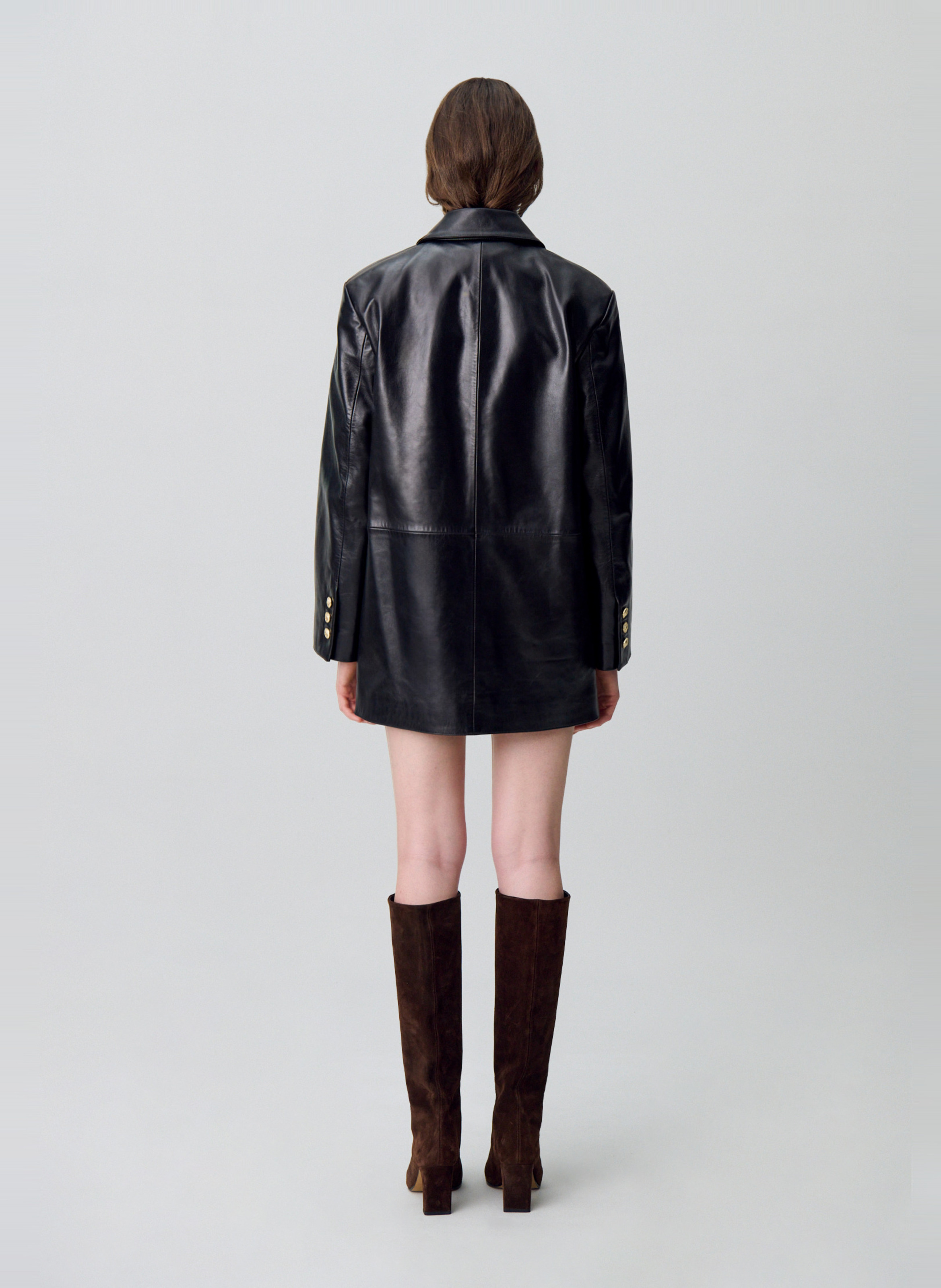 Blouson col classique en cuir clea CLAUDIE PIERLOT Noir