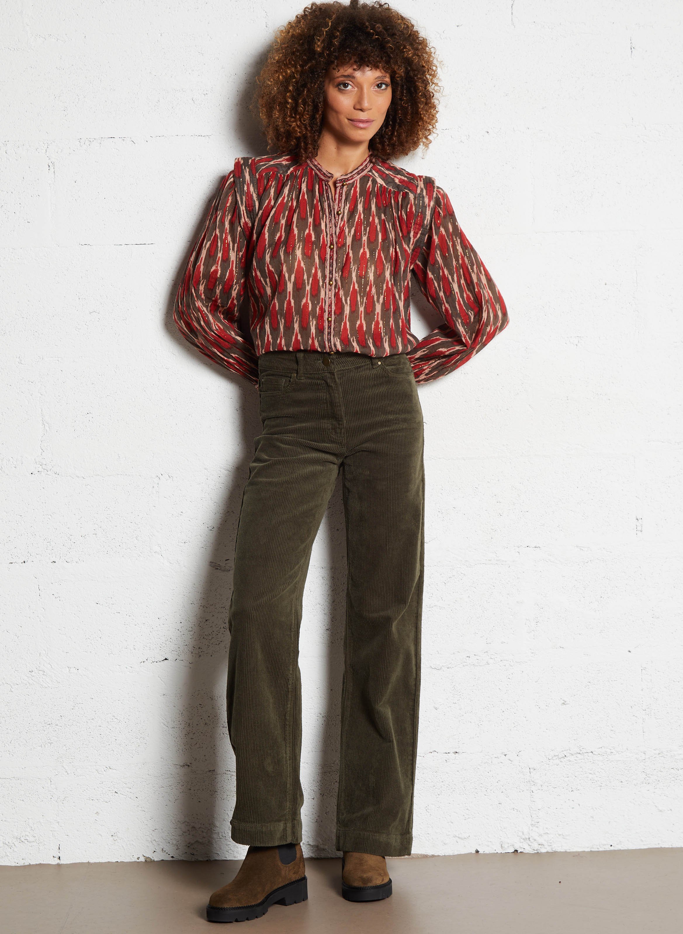 Pantalon droit en velours côtelé lisa MAISON 123 Kaki