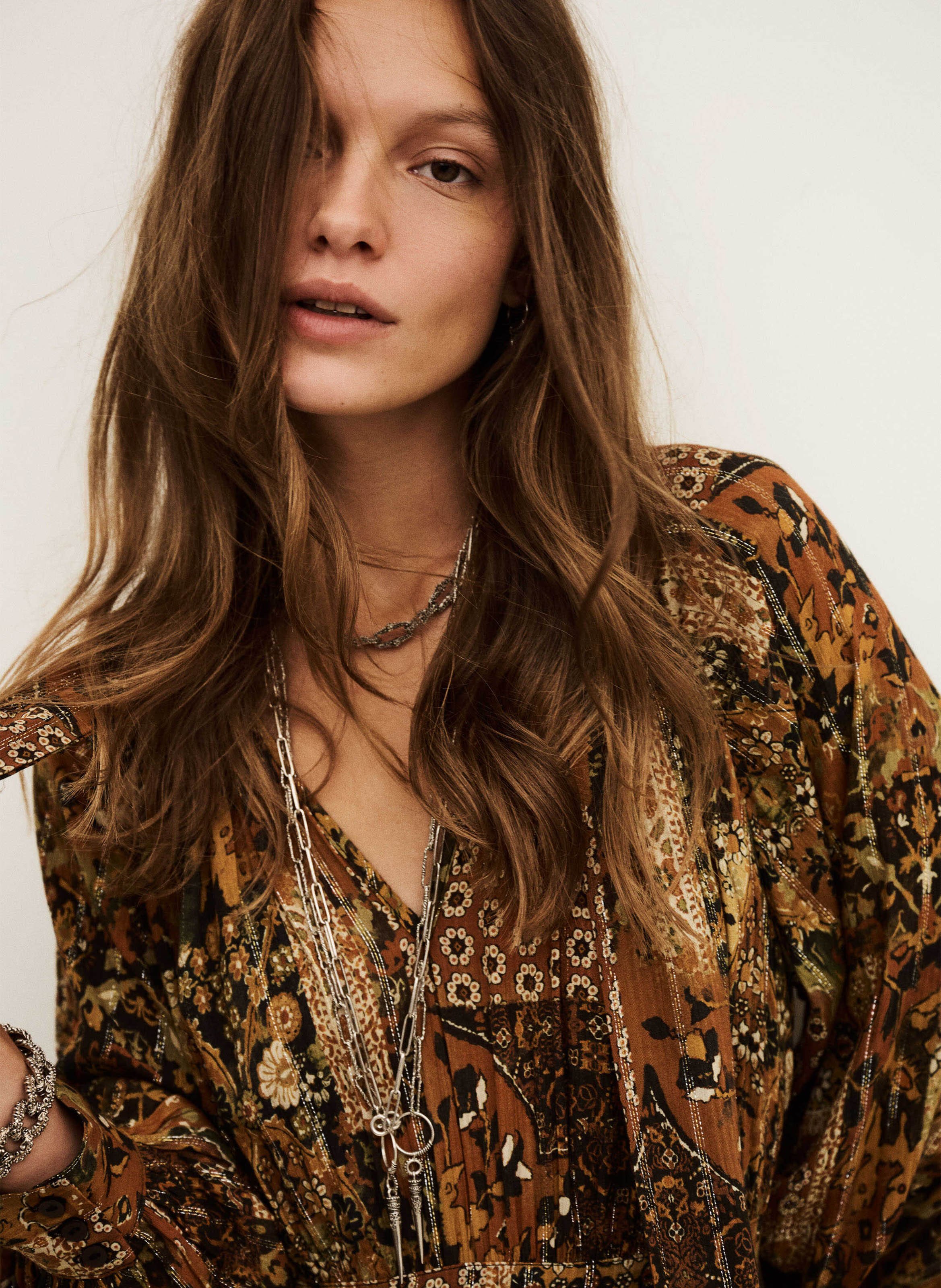 Robe longue col v imprimée pierta BA&SH Orange