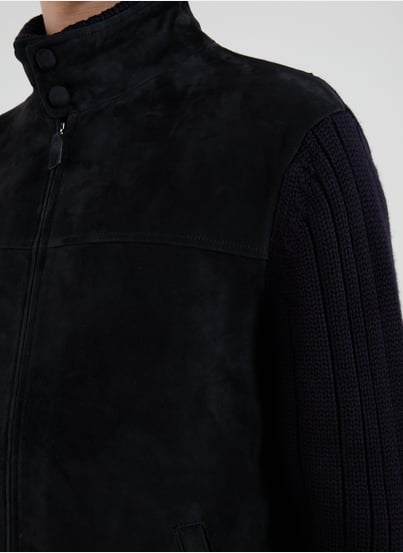 Blouson suédé et maille en laine et cuir mélangés EMPORIO ARMANI Blouson suédé et maille en laine et cuir mélangés EMPORIO ARMANI