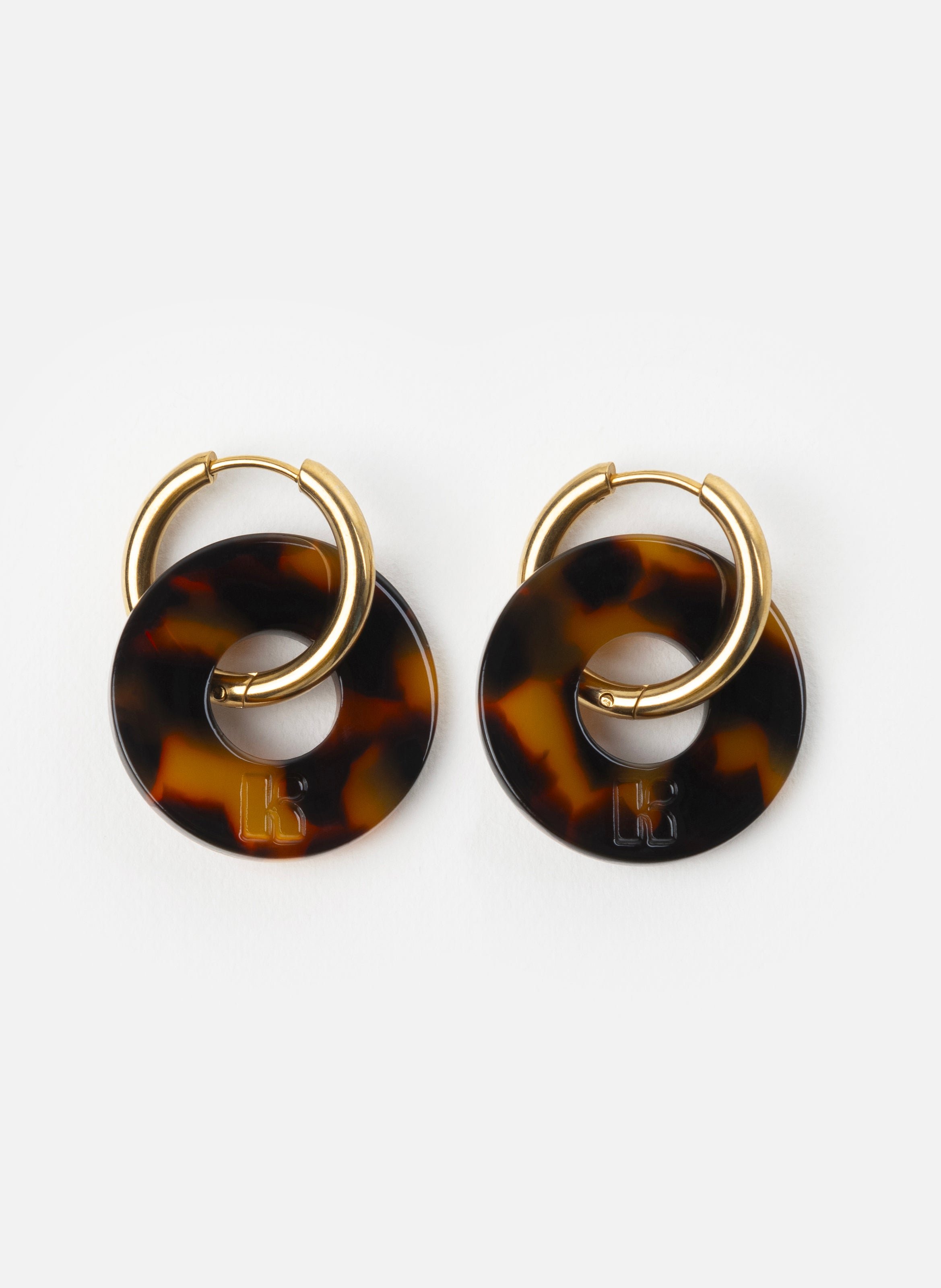 Boucles d'oreilles donuts avec anneaux en acier inoxydable doré KURAGE GINZA Marron