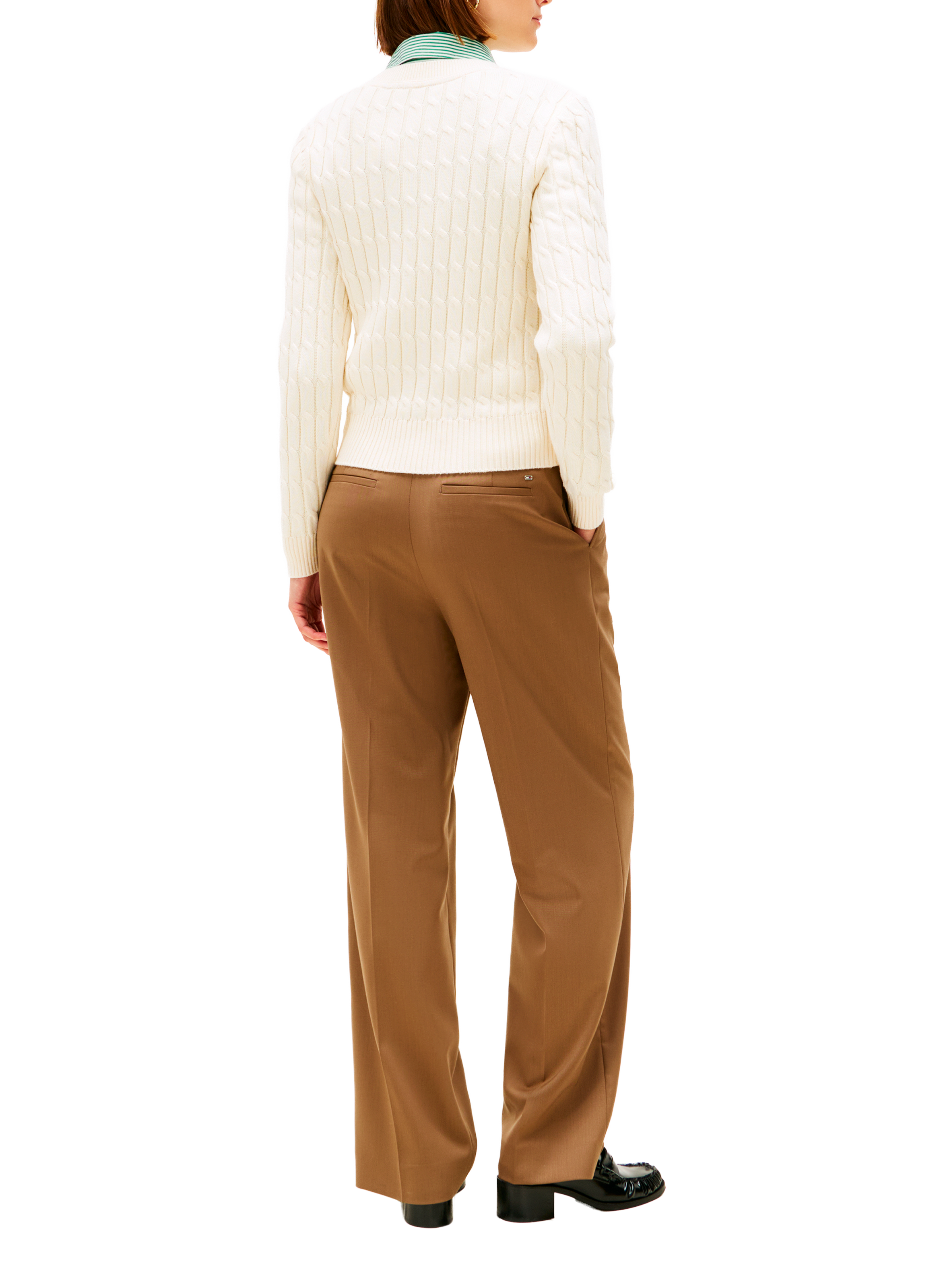 Straight round neck sweater in ribbed cotton knit TOMMY HILFIGER Beige