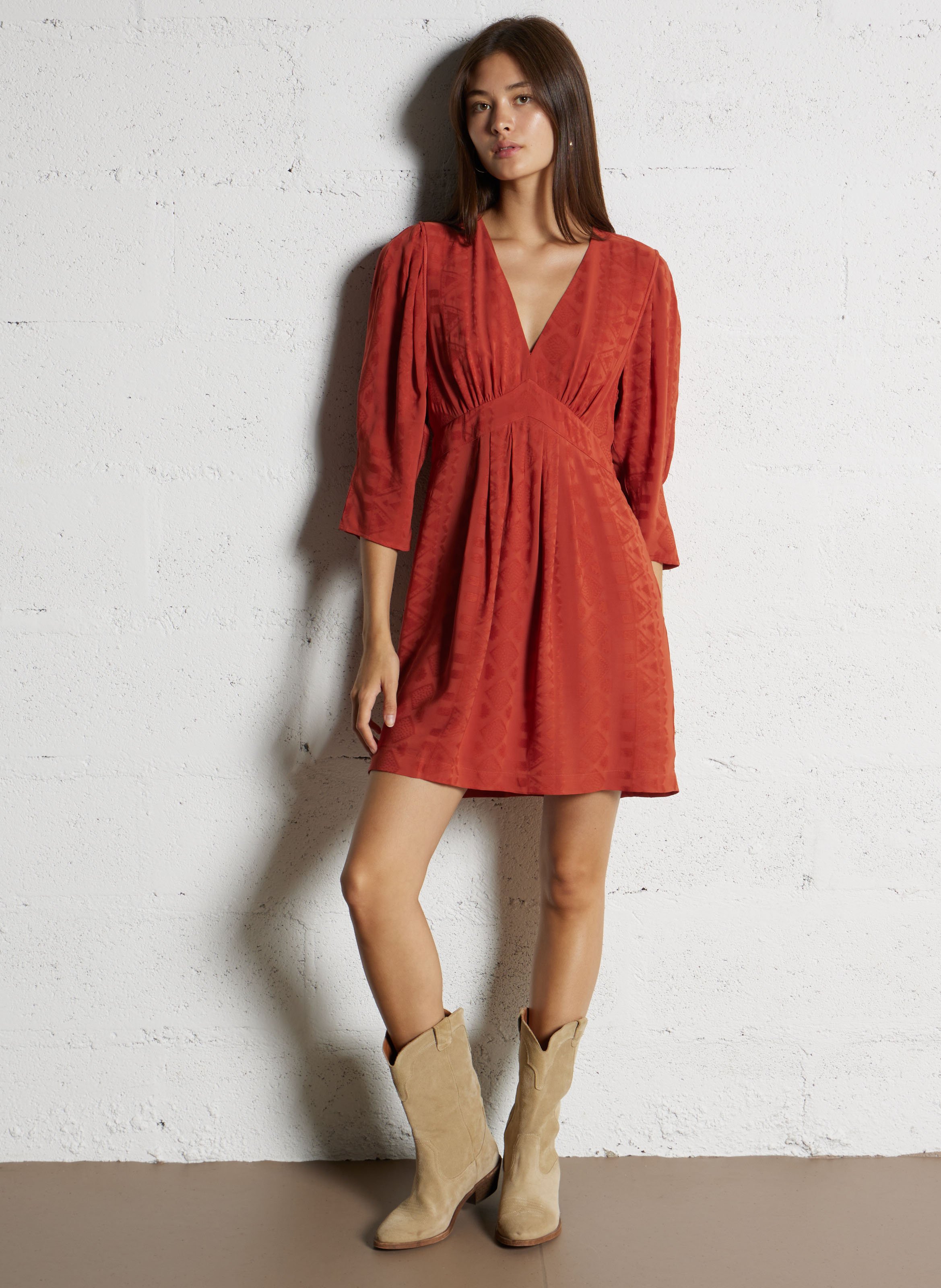 Robe courte col v isilda BA&SH Marron