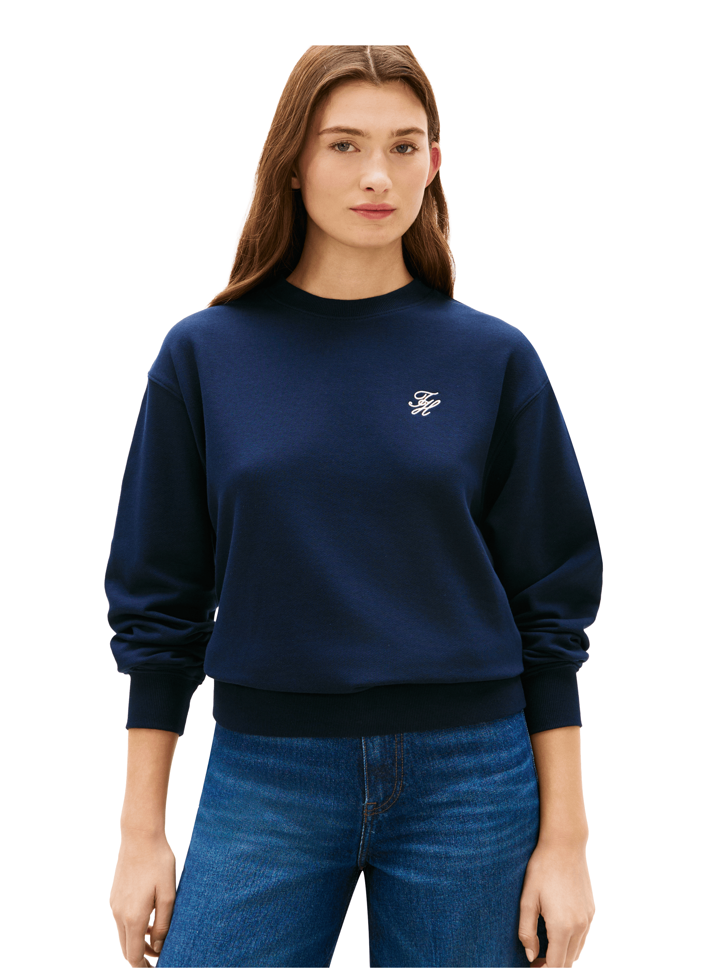 Sweat droit brodé en coton mélangé TOMMY HILFIGER Bleu