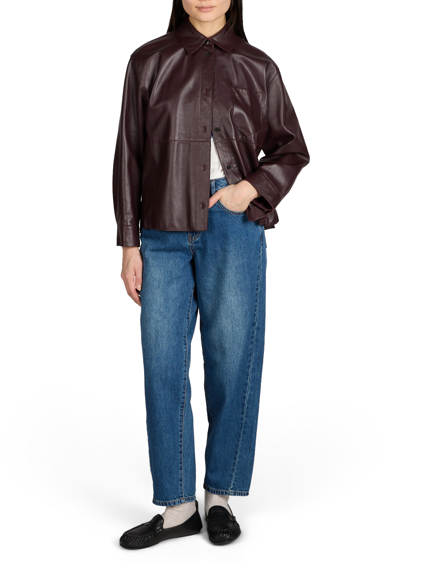 Jacket with classic collar in blended leather WEEK END Red