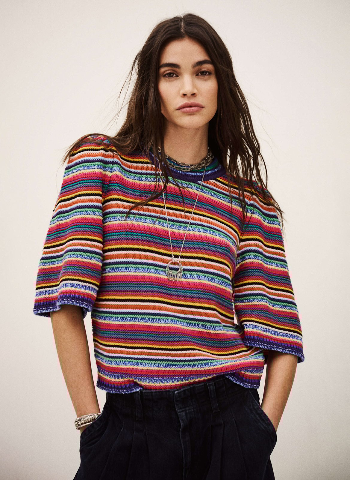 Pull col rond en coton farfaela BA&SH Multicolore