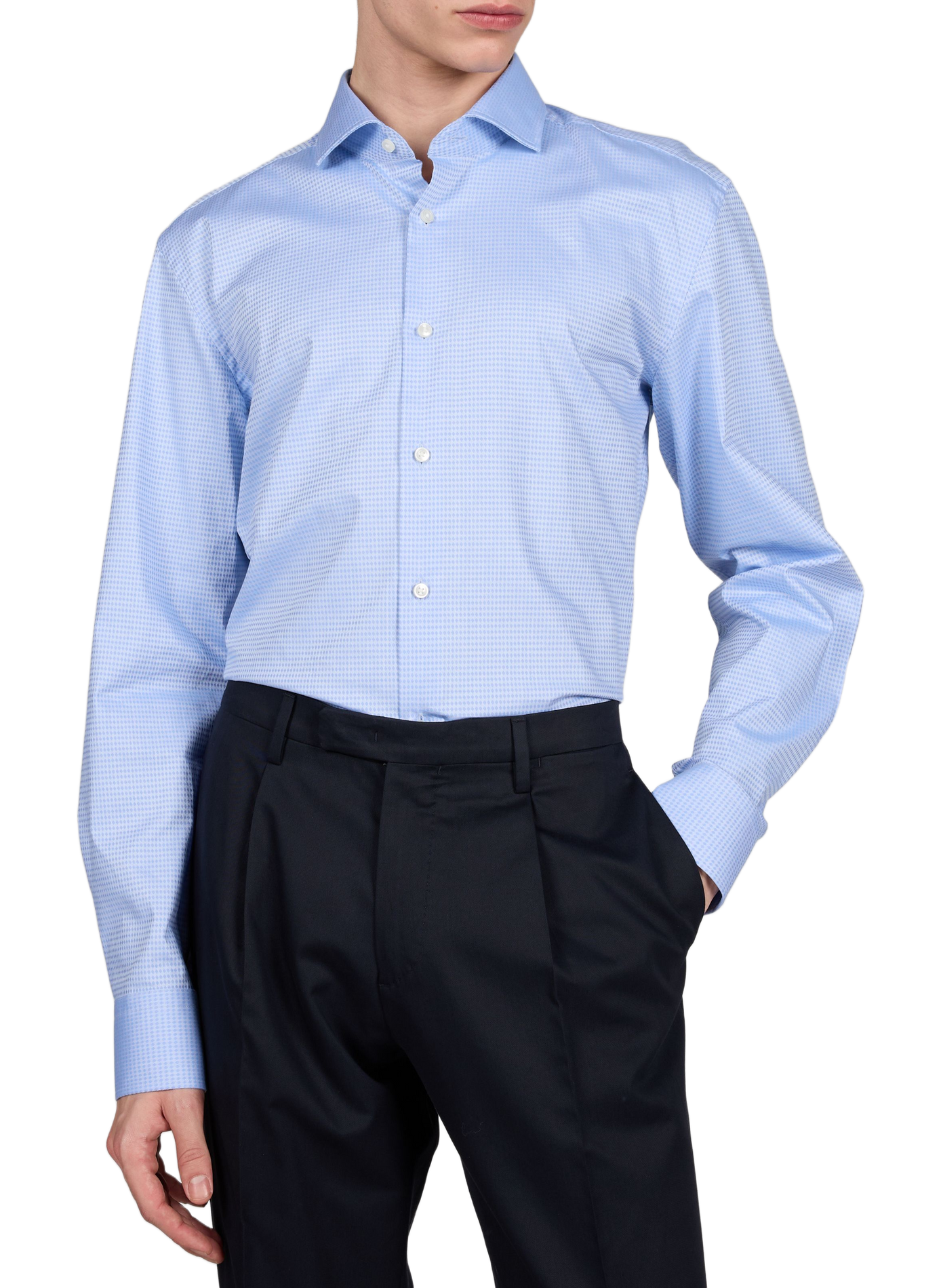 Chemise Hank à motif en coton mélangé BOSS Bleu