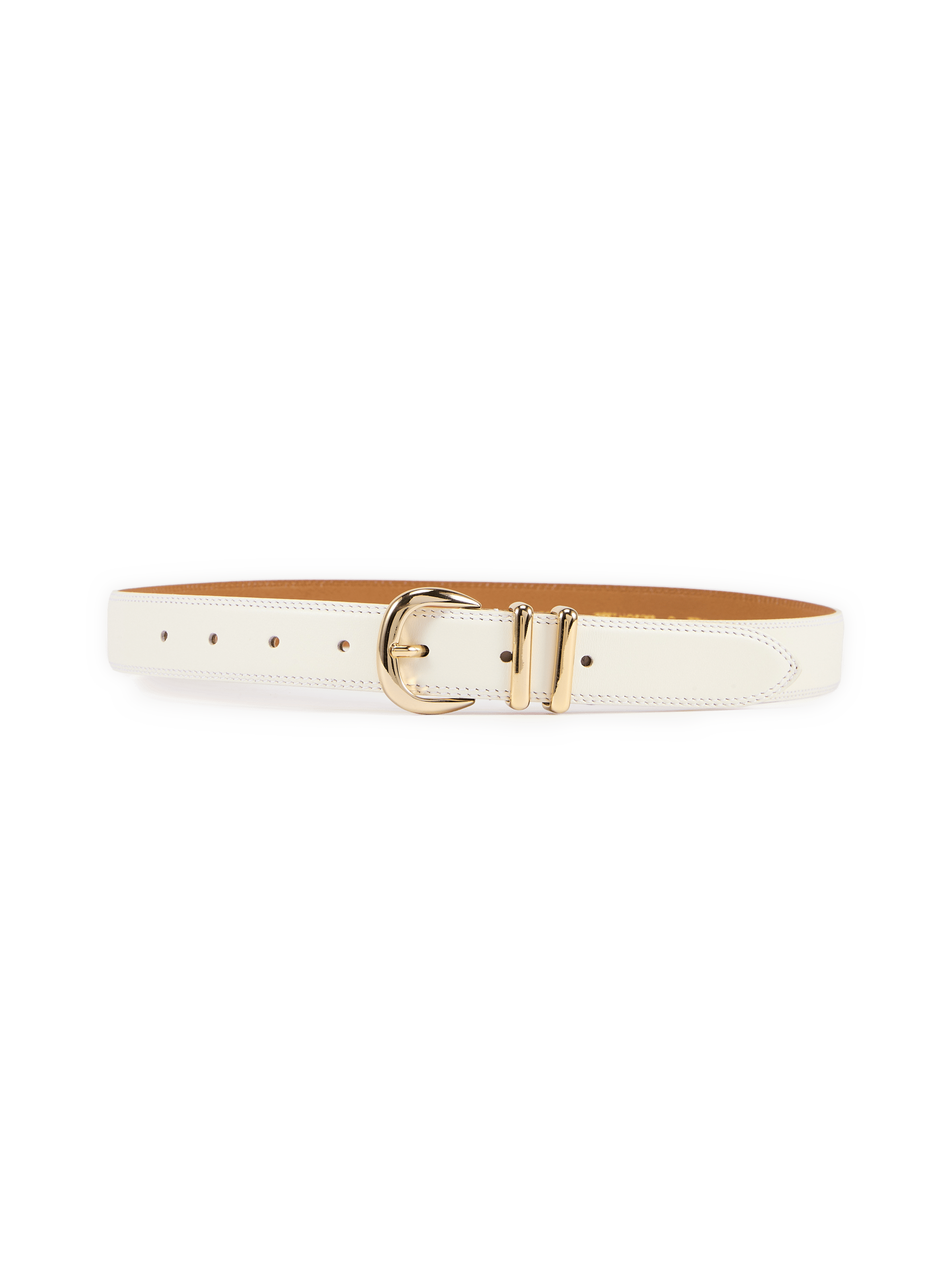 Belt with double loop in leather SAISON 1865 Beige