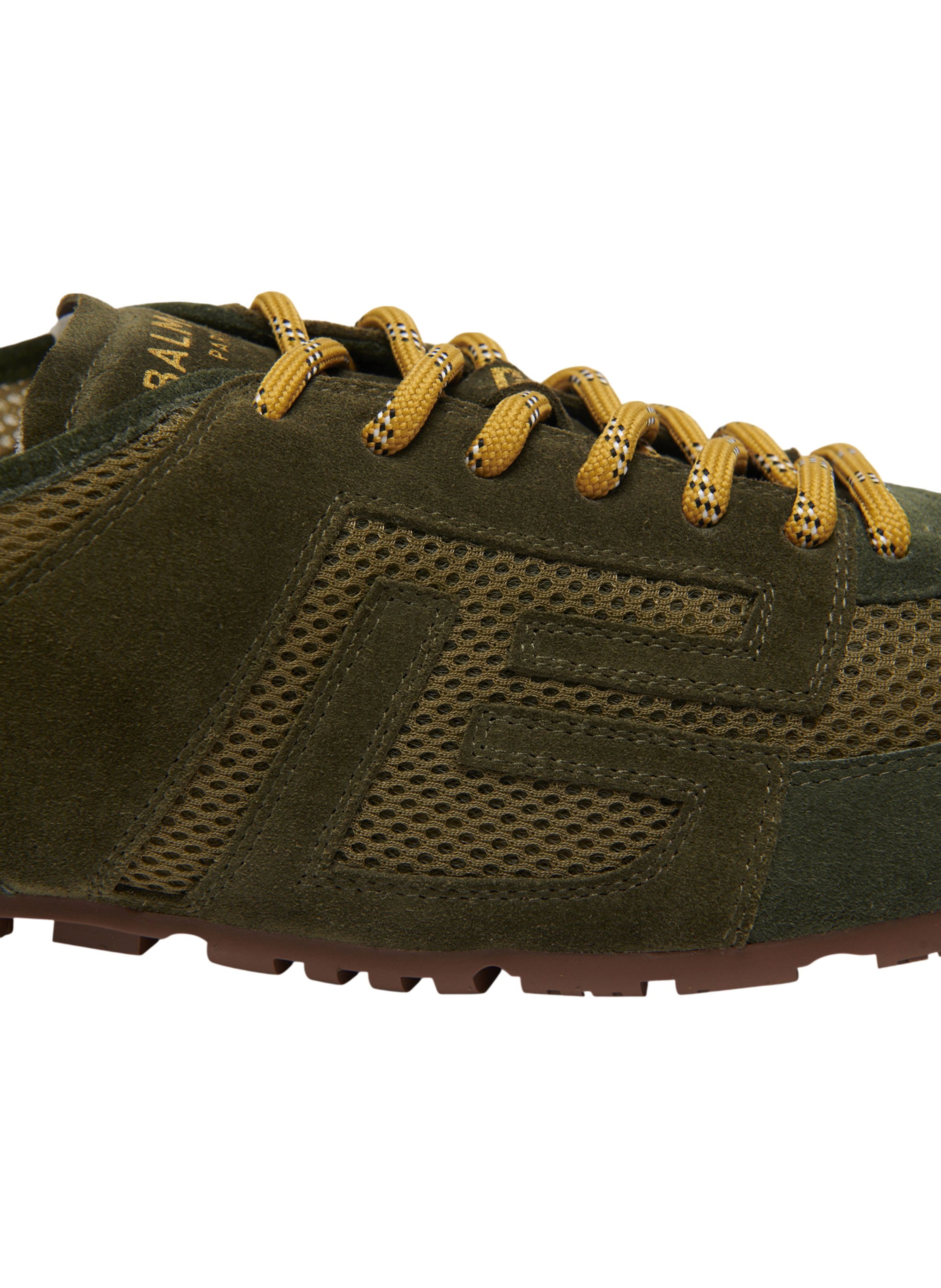 Baskets racer 45 en mesh et cuir suédé BALMAIN Vert