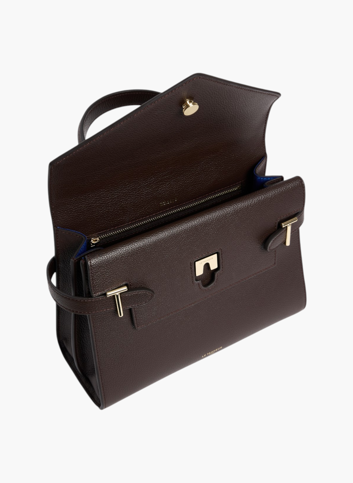 Sac à main double rabat moyen modèle emilie en cuir grainé LE TANNEUR Marron