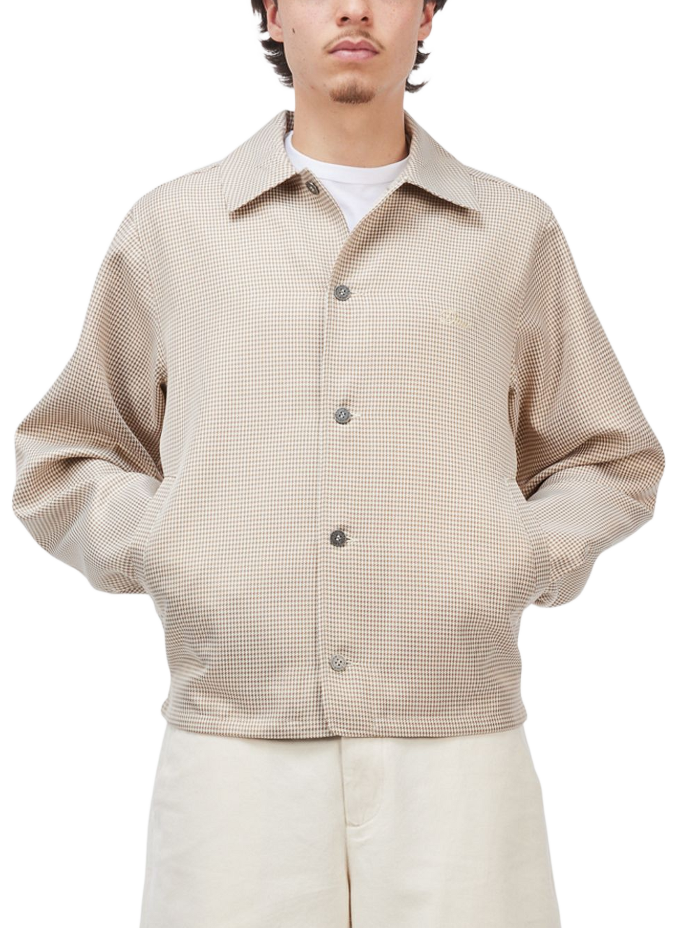 Oversized high-neck cotton denim jacket DIME Beige
