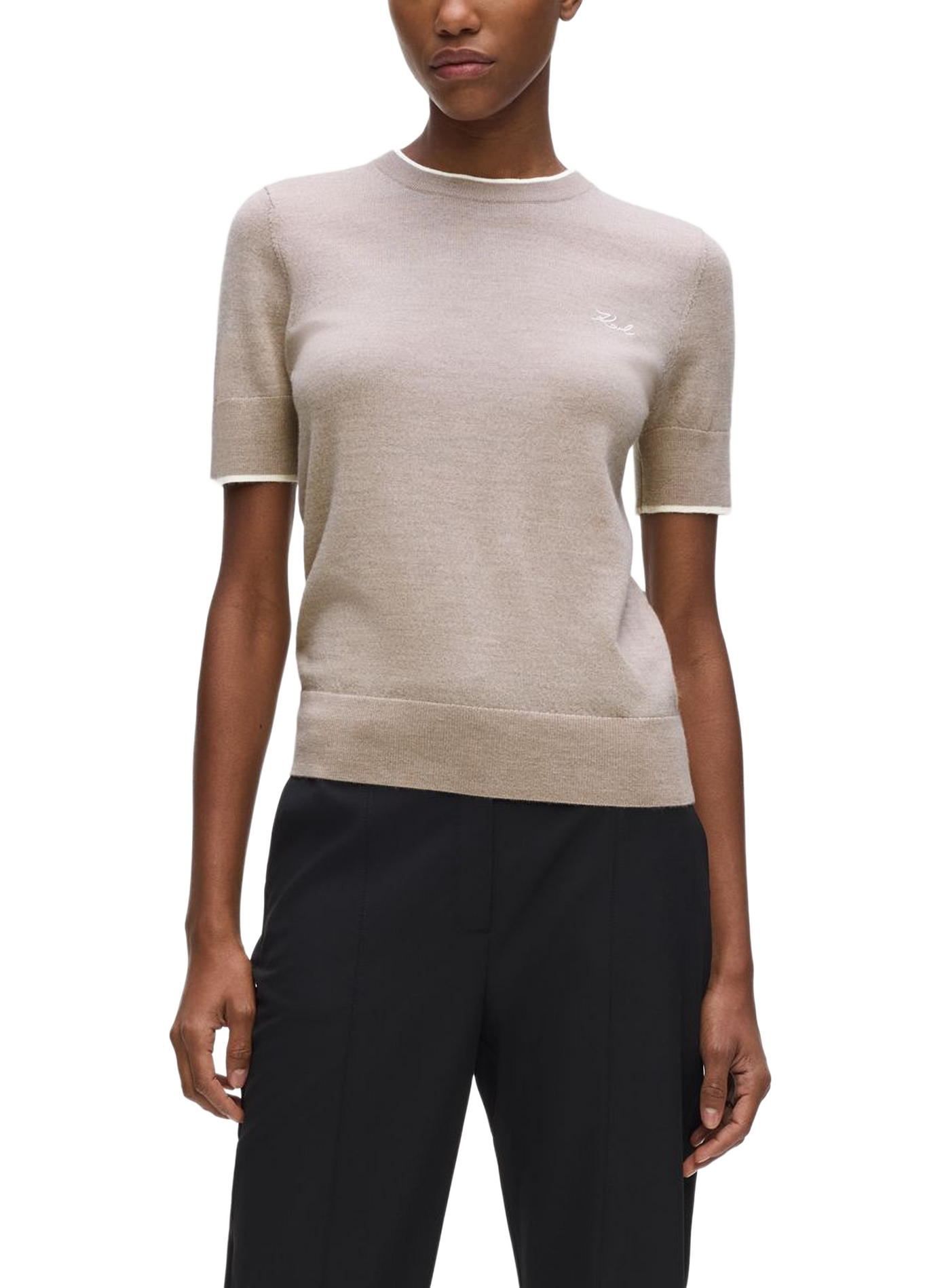 Short-sleeved wool sweater KARL LAGERFELD Beige