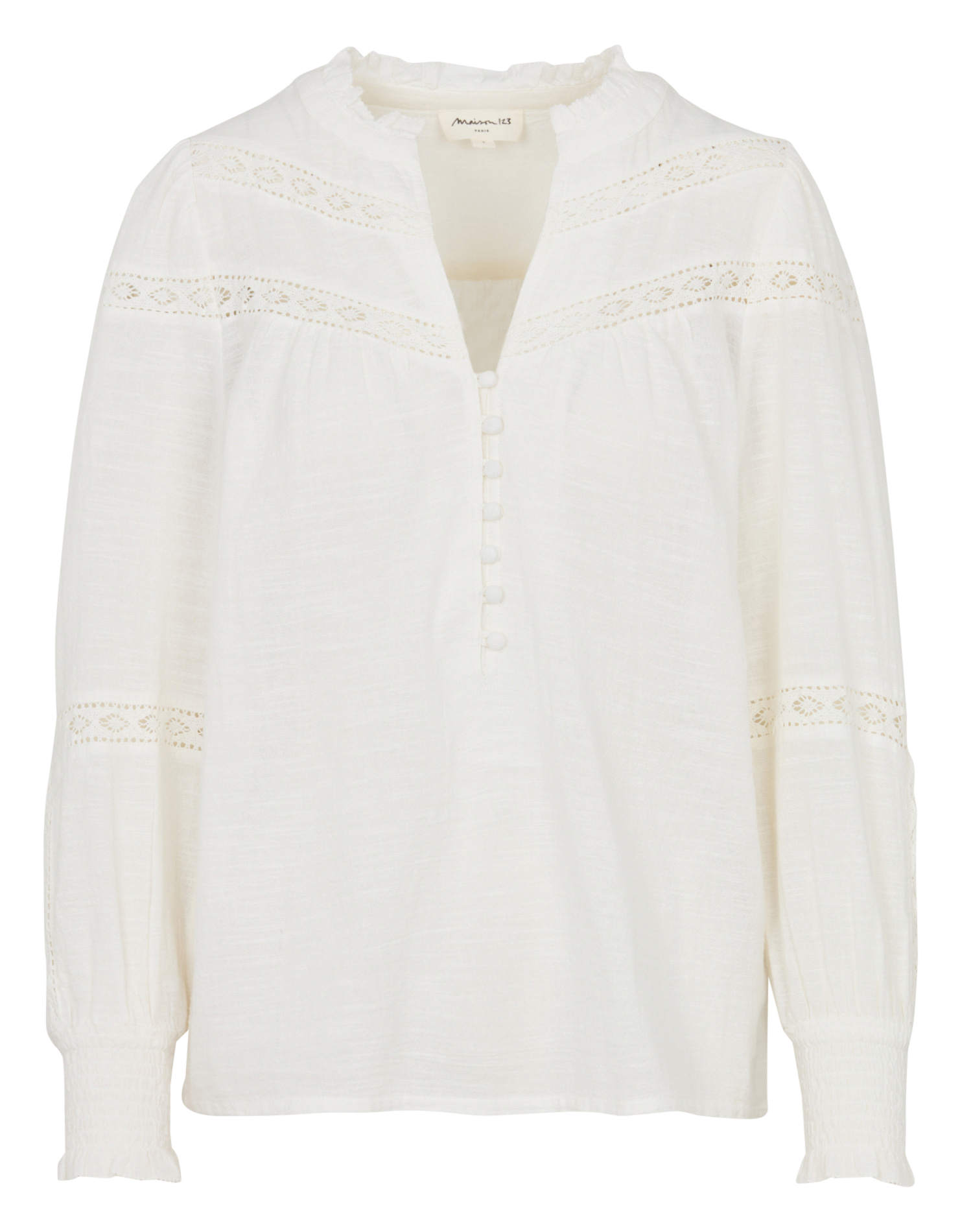 Blouse ample à détails brodés en coton magnolia MAISON 123 Beige
