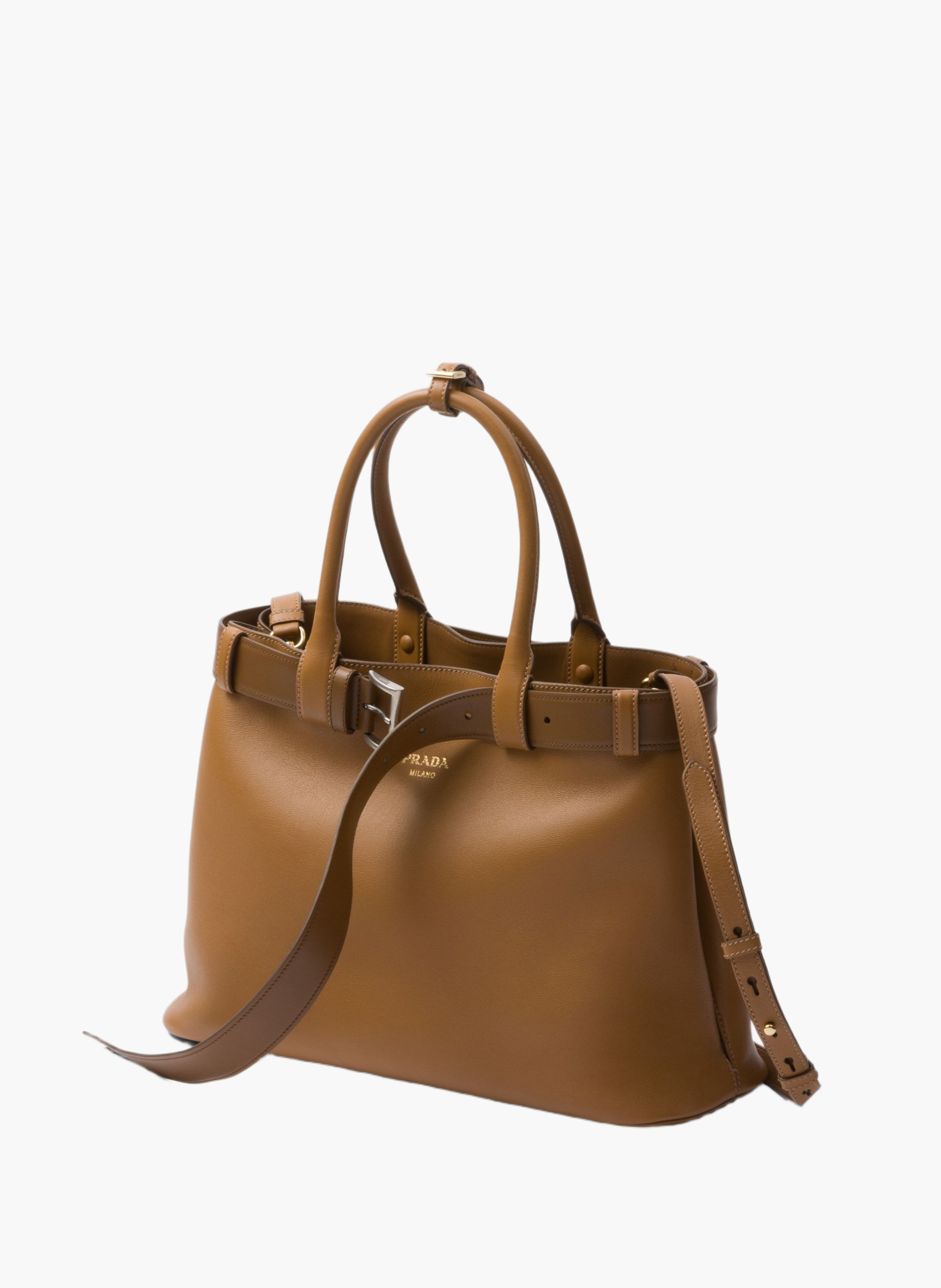 Grand sac à main prada buckle en cuir avec ceintur PRADA Marron