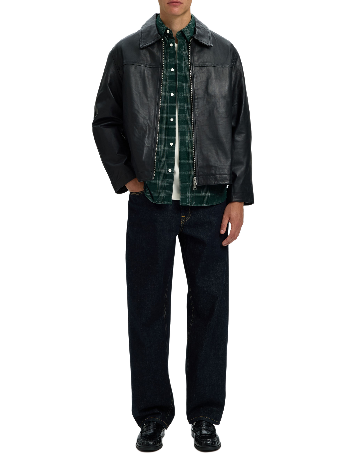 Classic checkered cotton shirt SELECTED Green