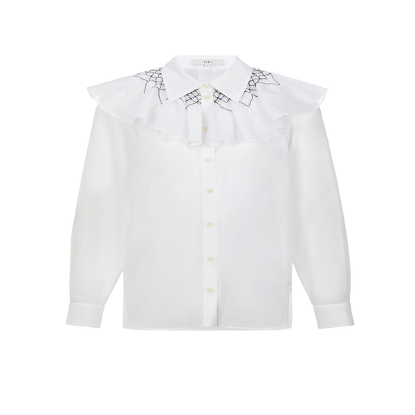 Tibi Cotton-blend Blouse With Ruffled Detailing In White