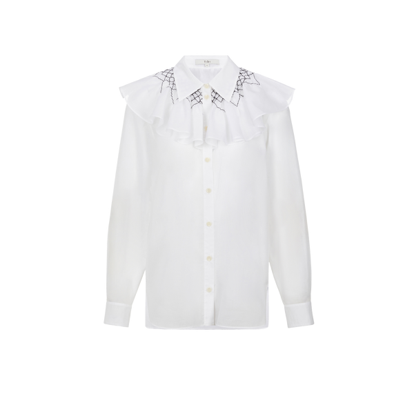 Tibi Cotton-blend Blouse With Ruffled Detailing In White