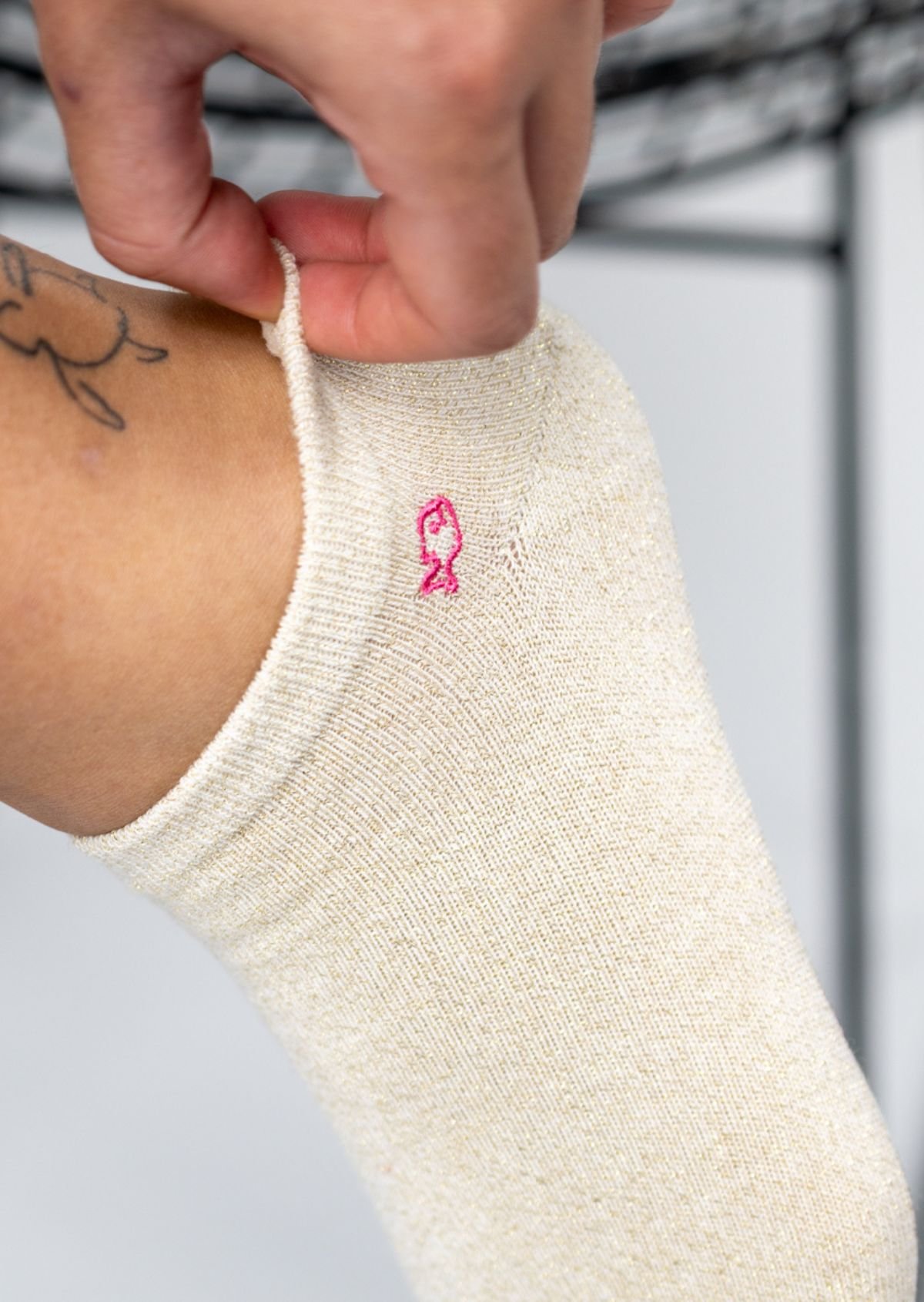 Socquettes pailletées en coton peigné unies BILLYBELT Beige