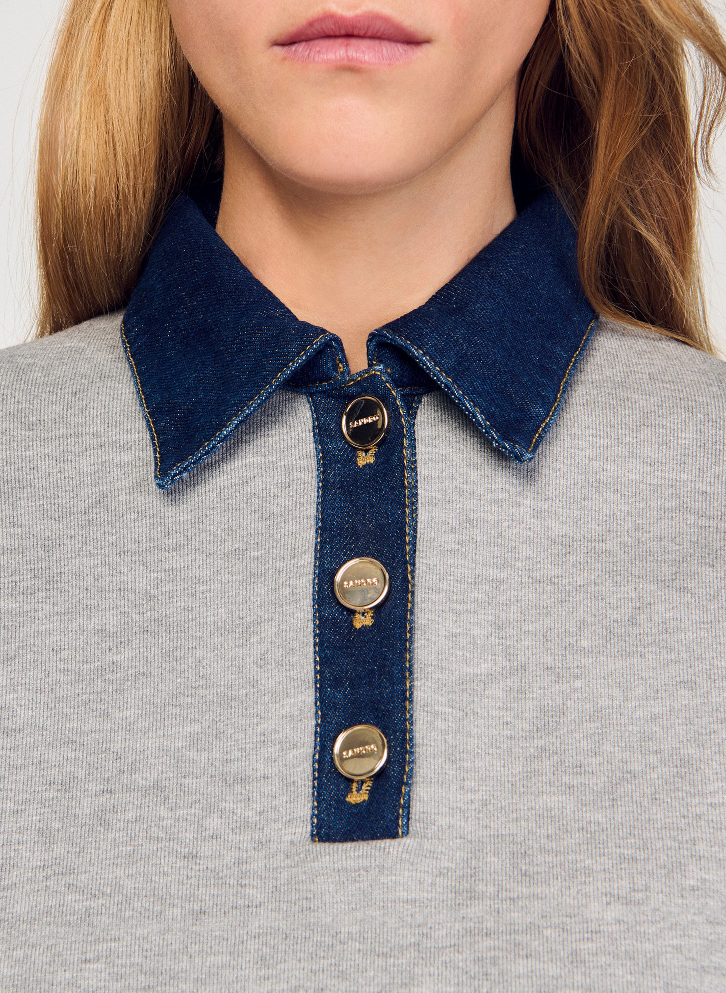 Pull ample à col en jean SANDRO Gris