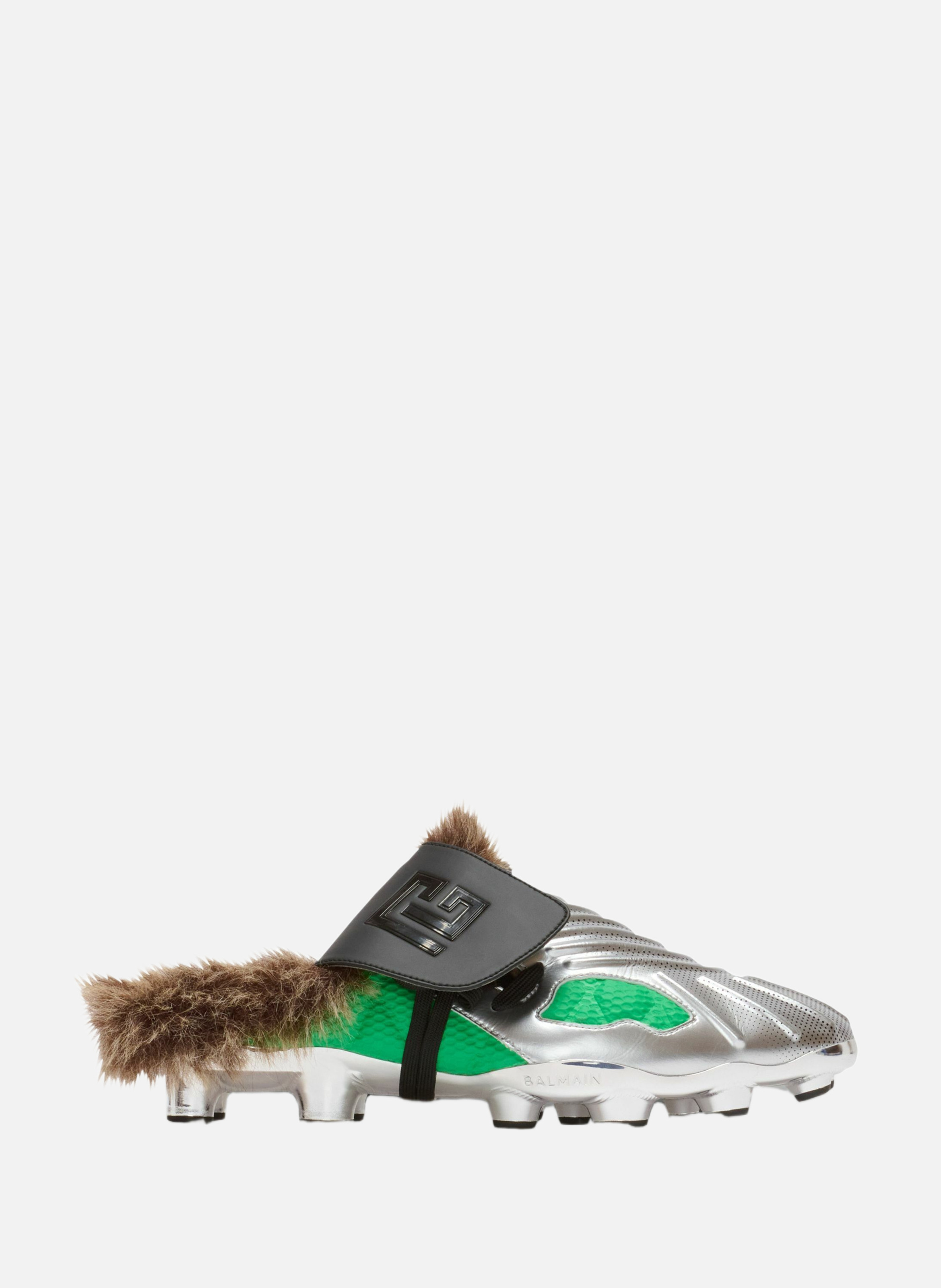 Mules fourrées half time en matières techniques BALMAIN Vert