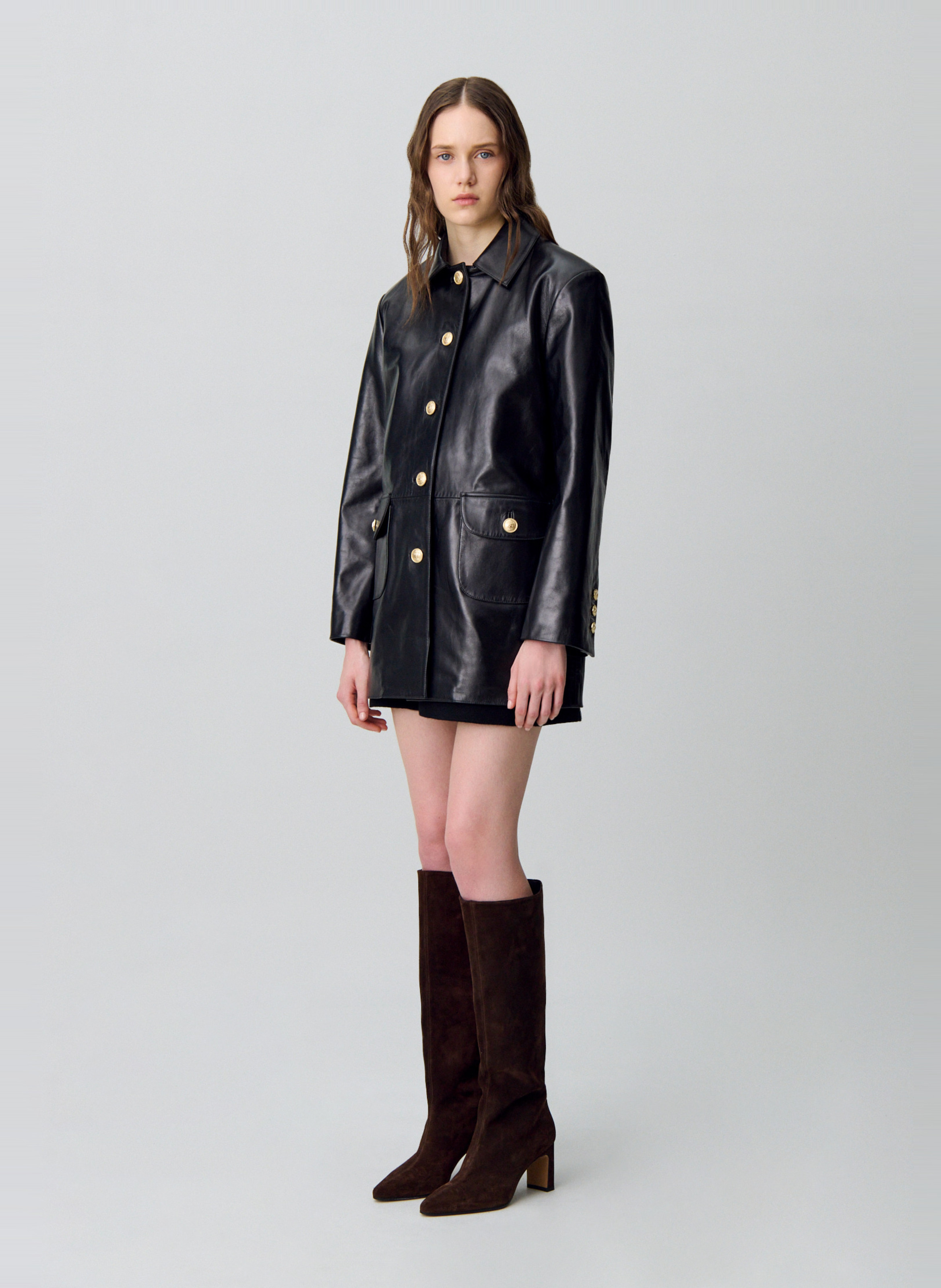 Blouson col classique en cuir clea CLAUDIE PIERLOT Noir